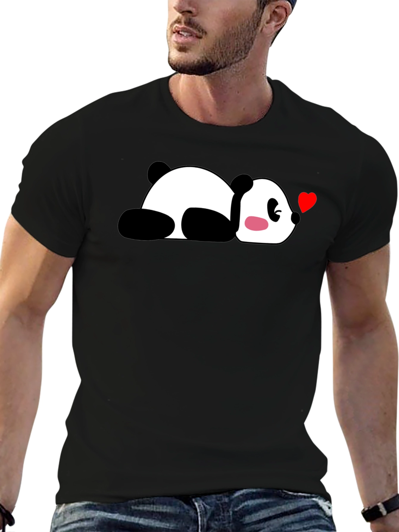 Cute Panda Heart T-Shirt - Casual Black Tee