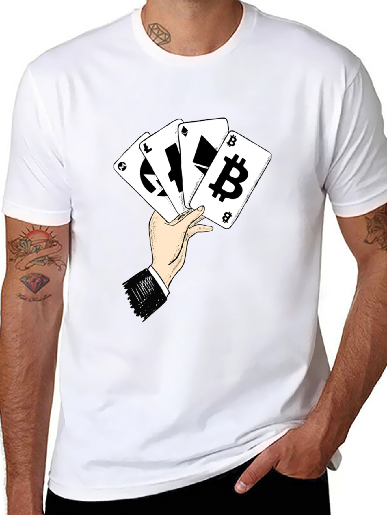 Crypto Cards T-Shirt - Bitcoin Ethereum Litecoin