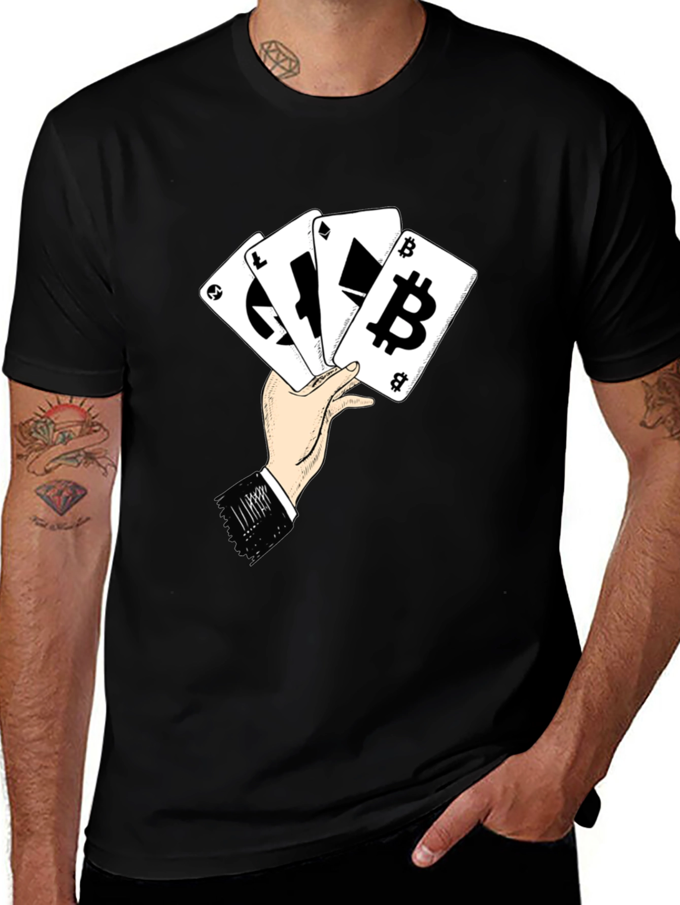 Crypto Cards T-Shirt - Bitcoin Ethereum Litecoin