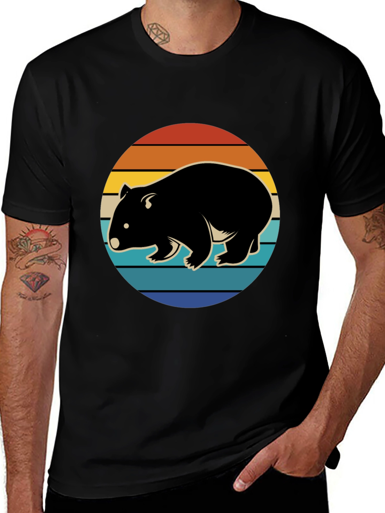 Wombat Sunset Graphic T-Shirt - Retro Style