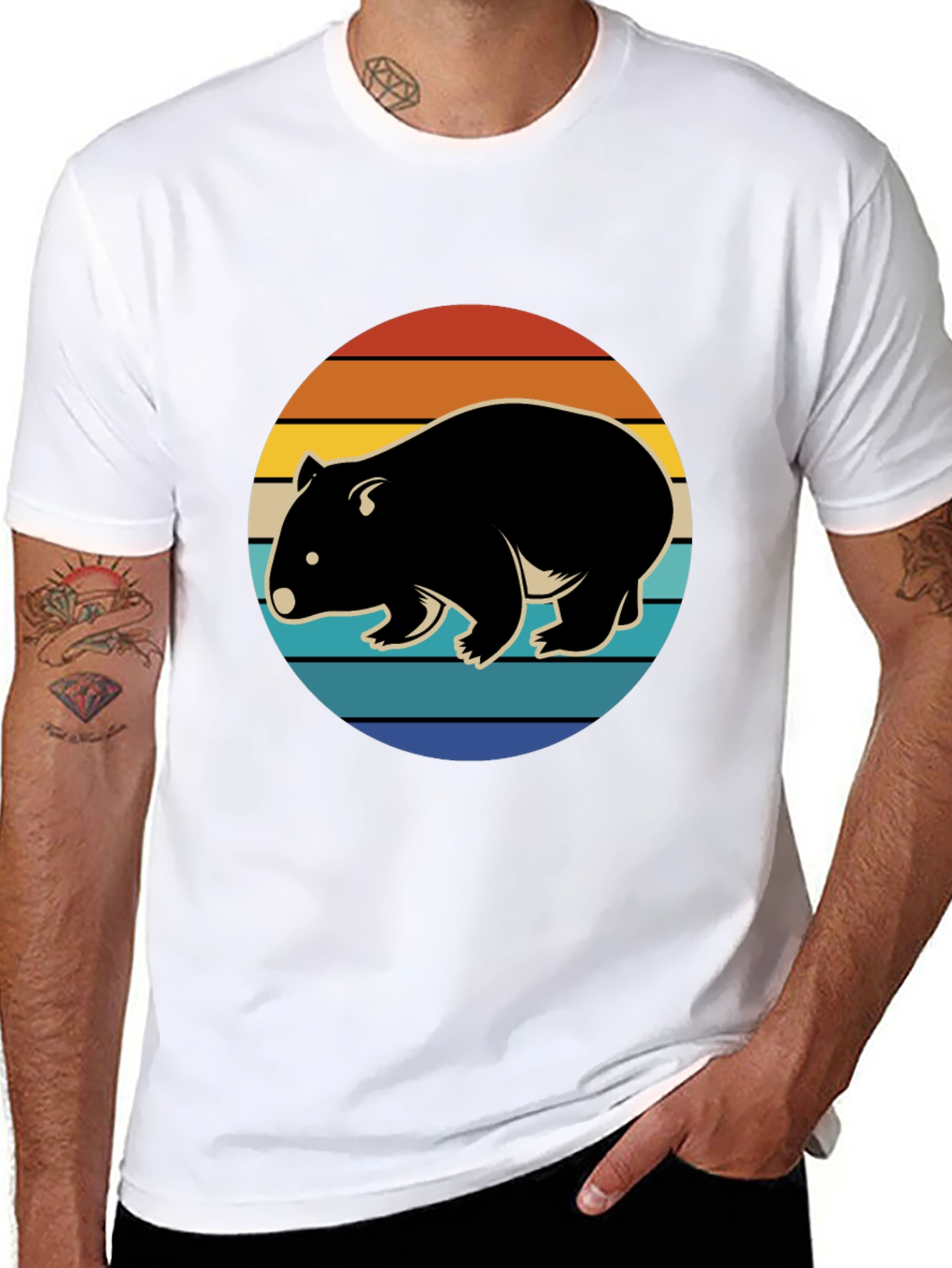 Wombat Sunset Graphic T-Shirt - Retro Style
