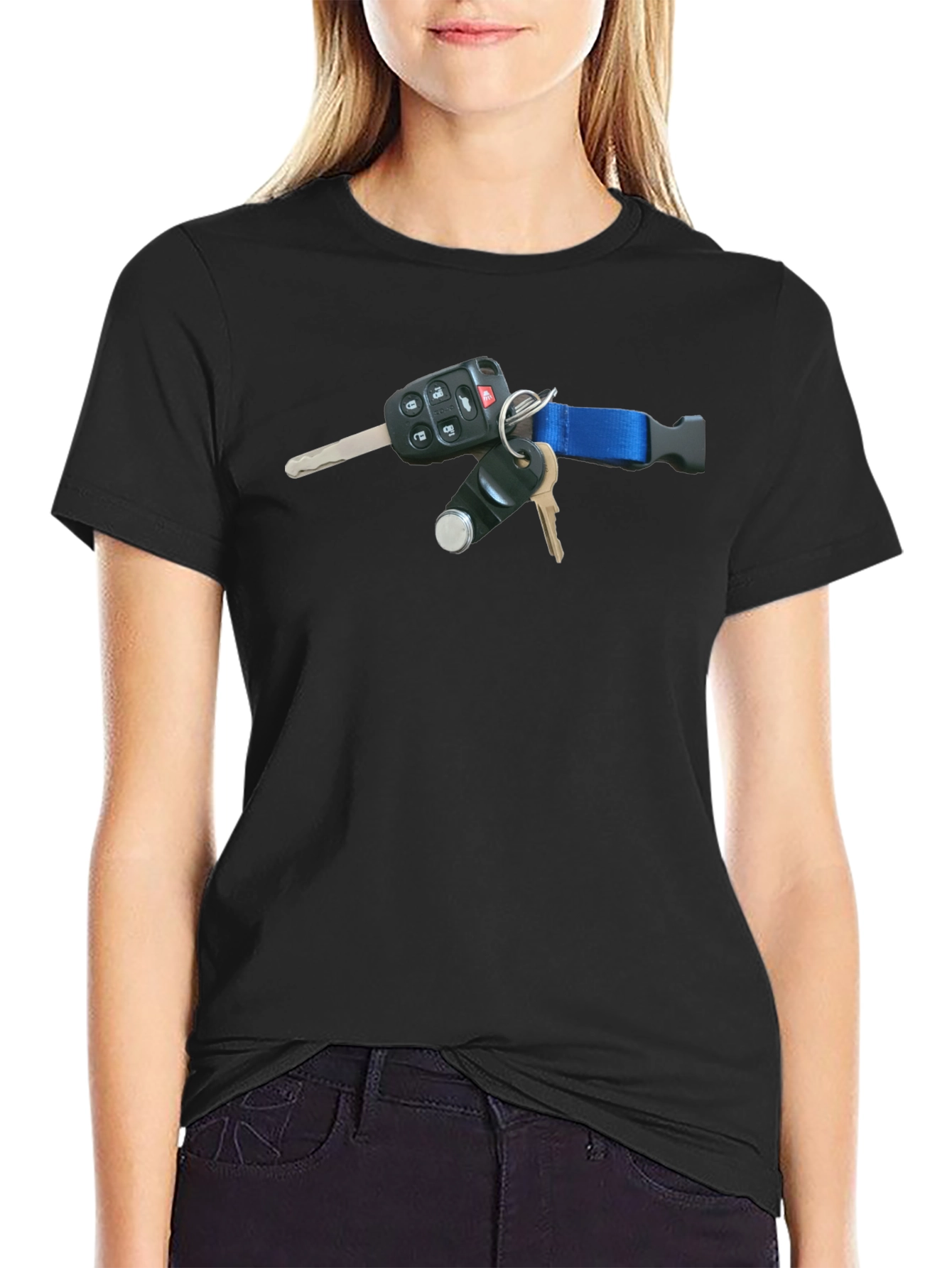 Black T-Shirt with Keys Design