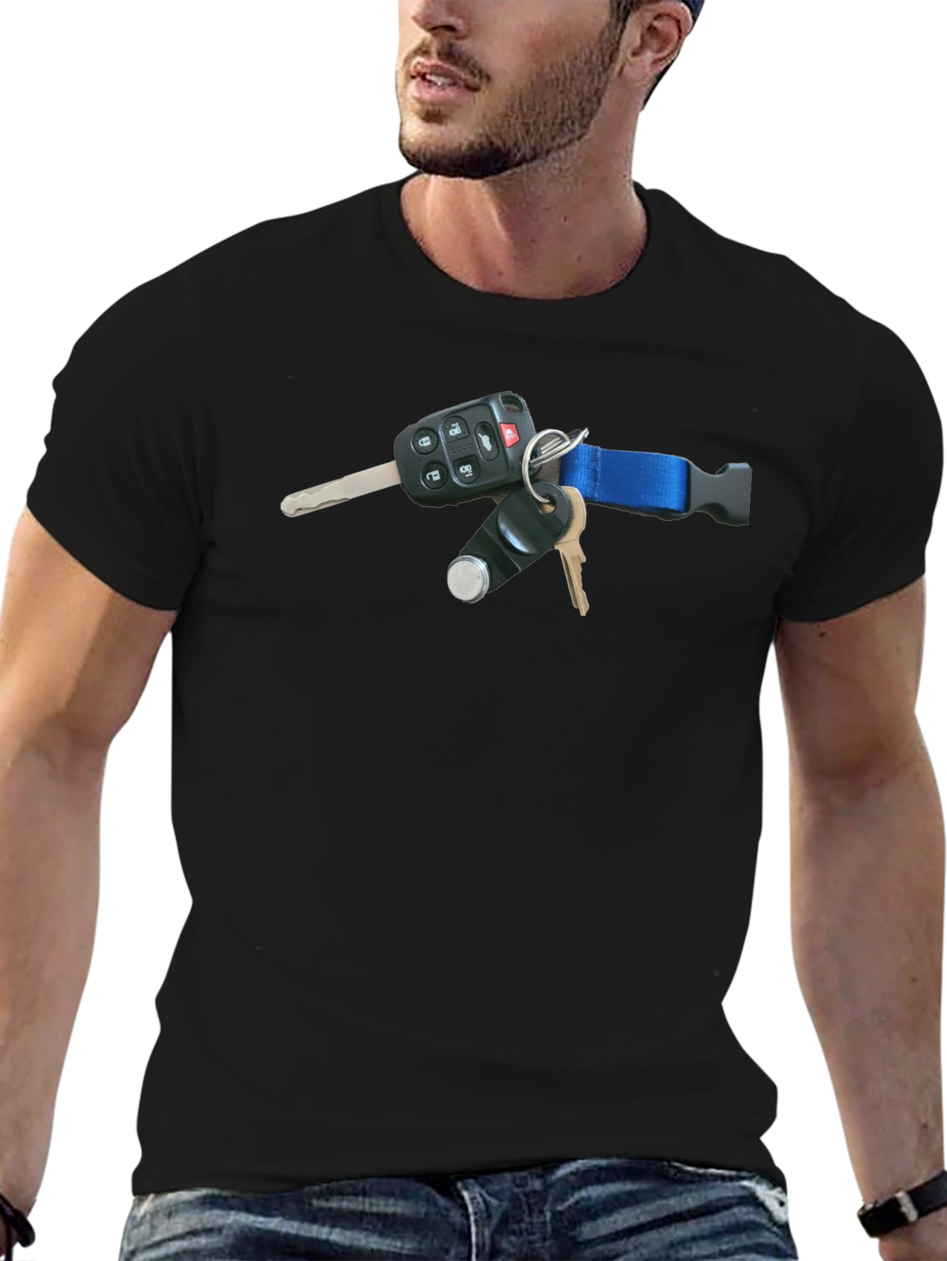 Black T-Shirt with Keys Design