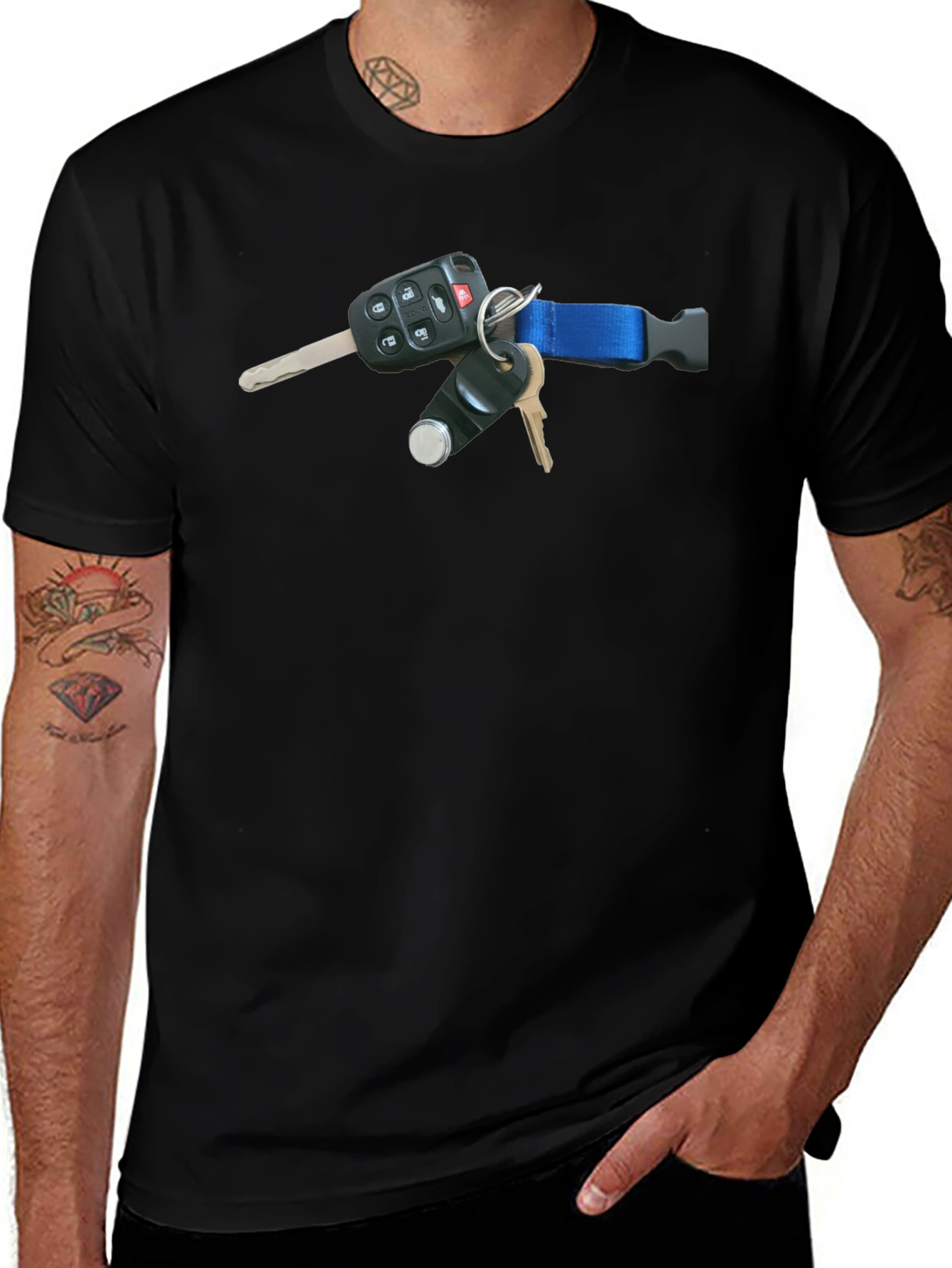 Black T-Shirt with Keys Design