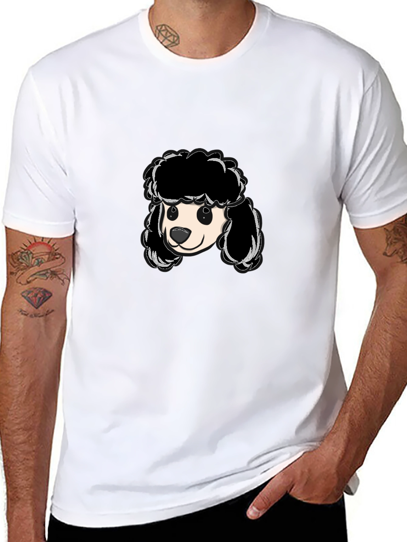 Poodle Graphic T-Shirt - Black Crew Neck