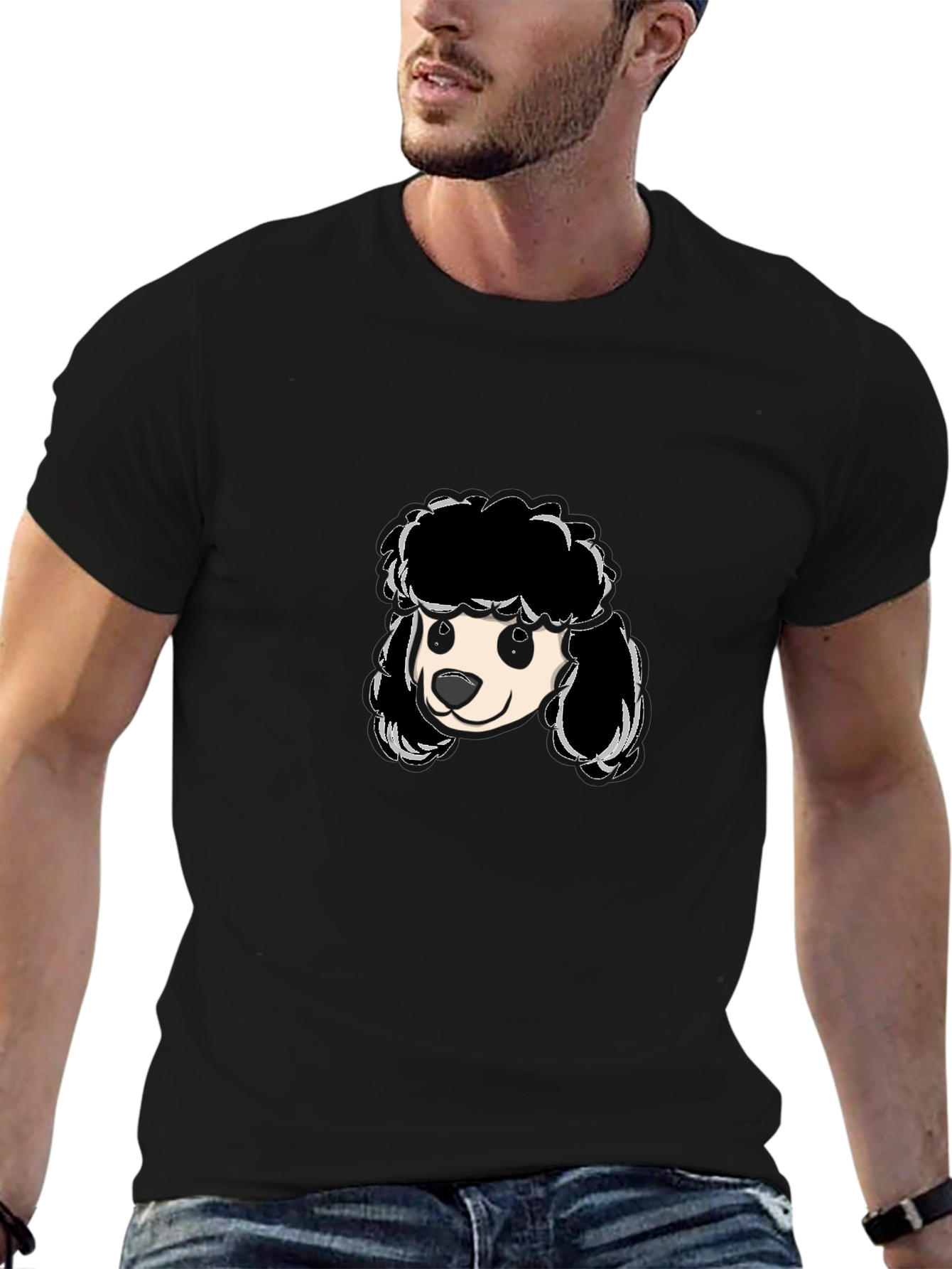 Poodle Graphic T-Shirt - Black Crew Neck