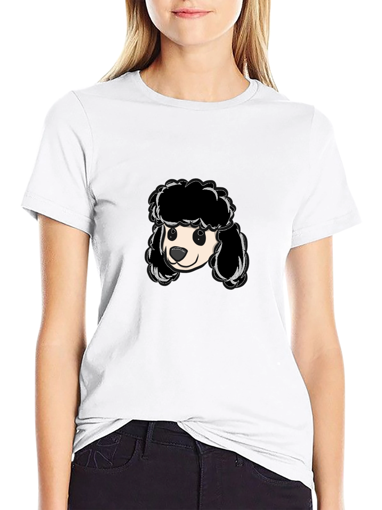 Poodle Graphic T-Shirt - Black Crew Neck