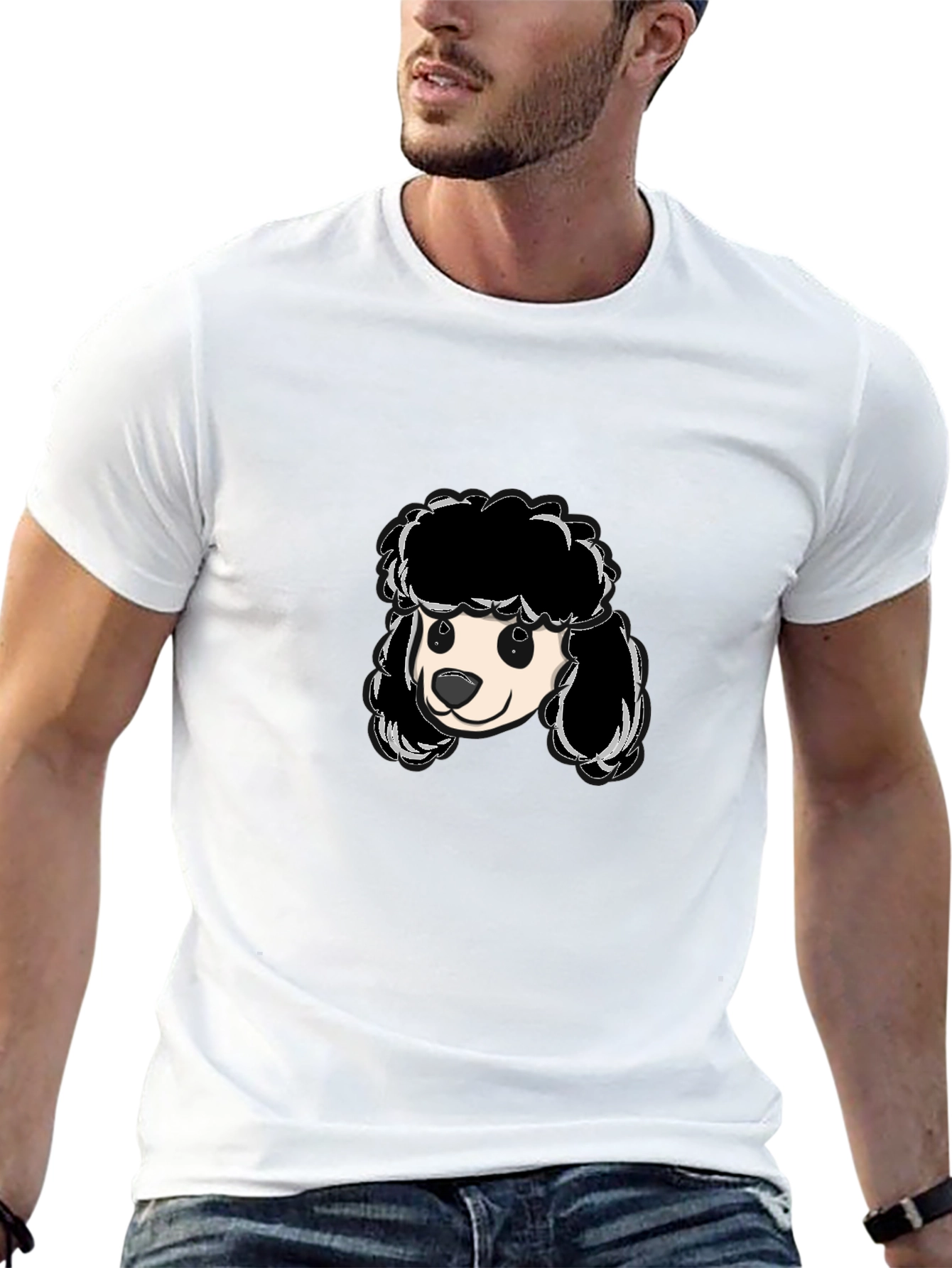 Poodle Graphic T-Shirt - Black Crew Neck