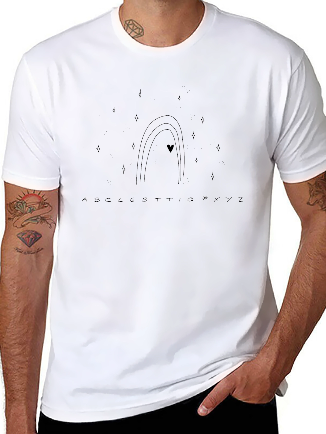 Minimalist Rainbow Heart Graphic Black Tee