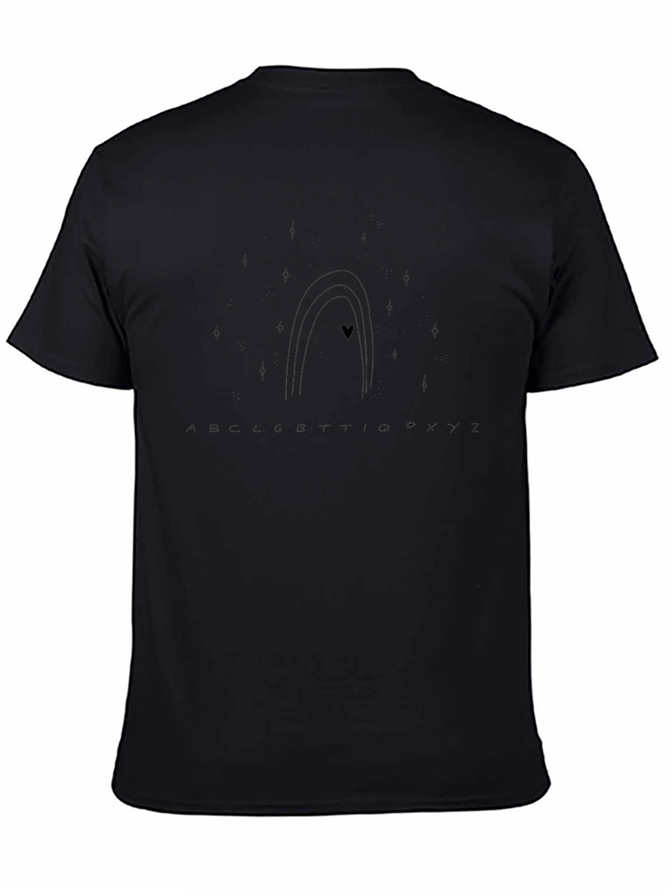 Minimalist Rainbow Heart Graphic Black Tee