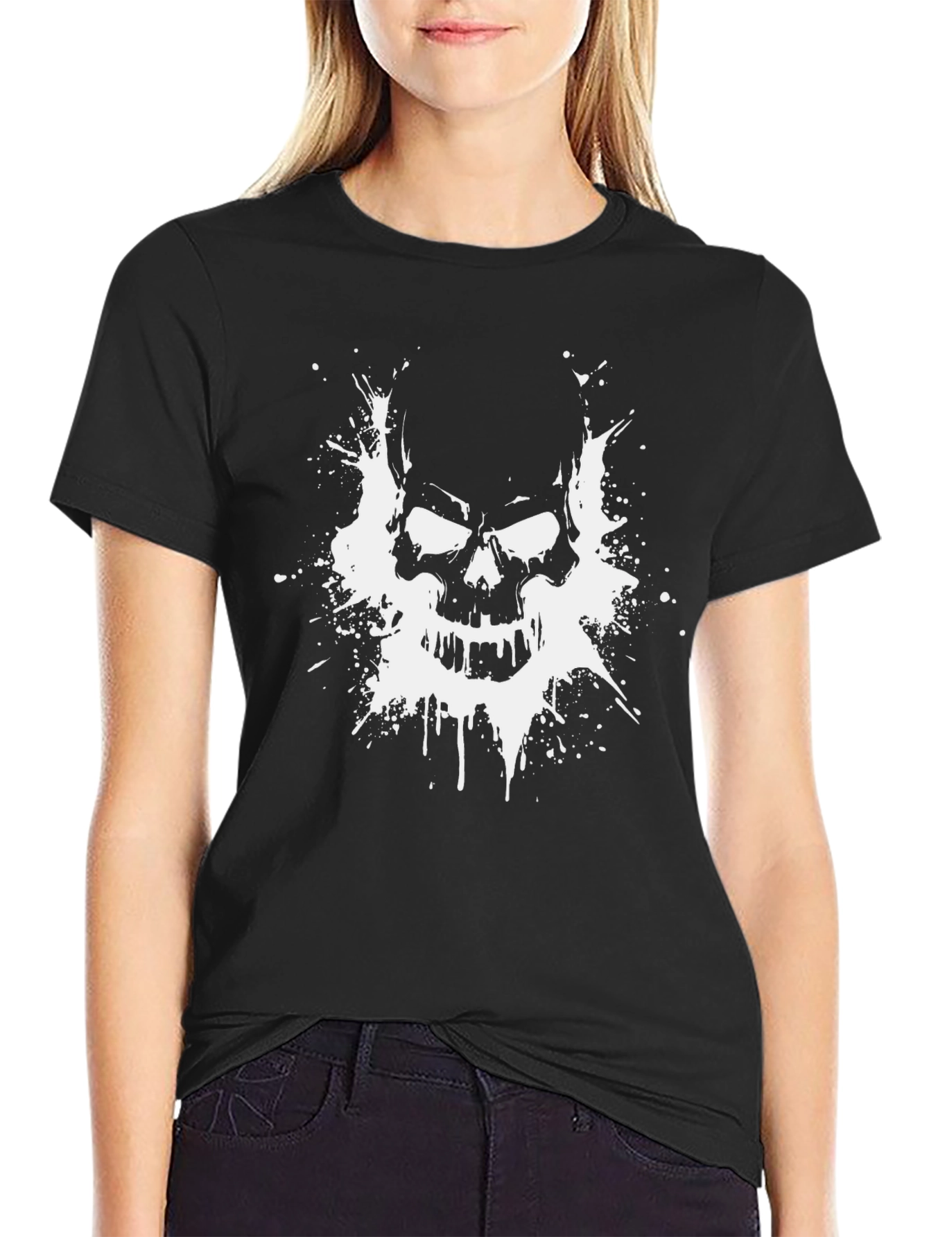 Skull Graphic Print T-Shirt - Black