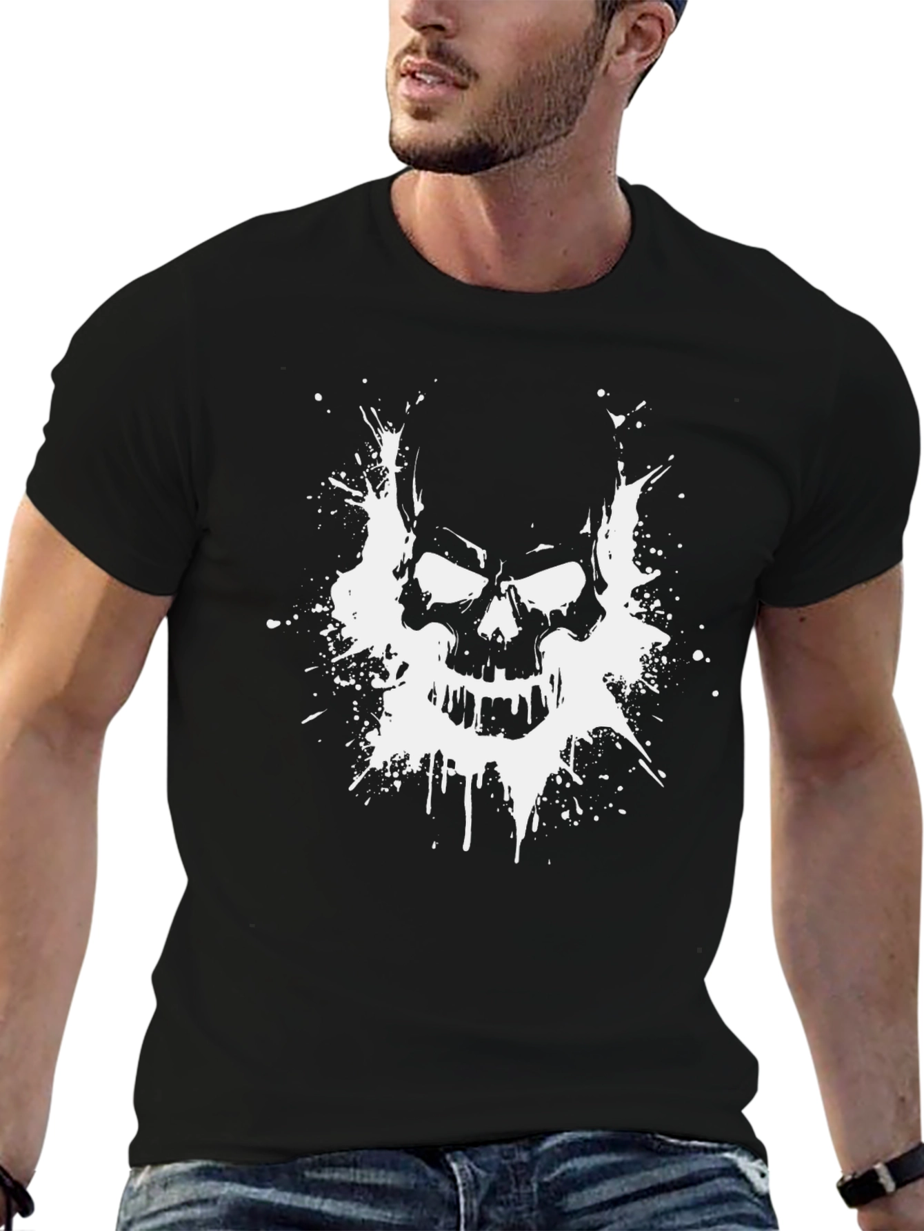 Skull Graphic Print T-Shirt - Black