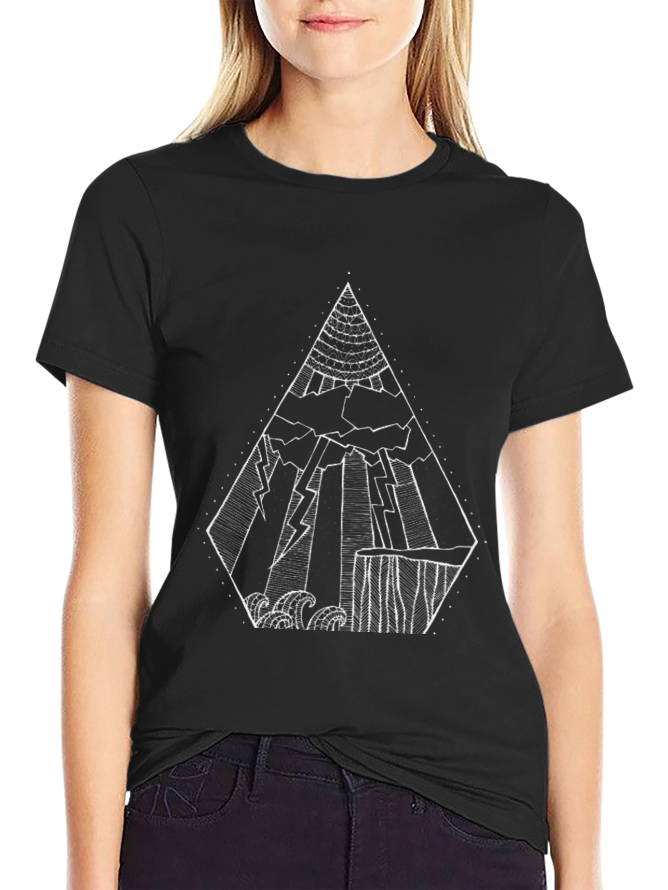 Abstract Mountain Range Graphic Tee - Black
