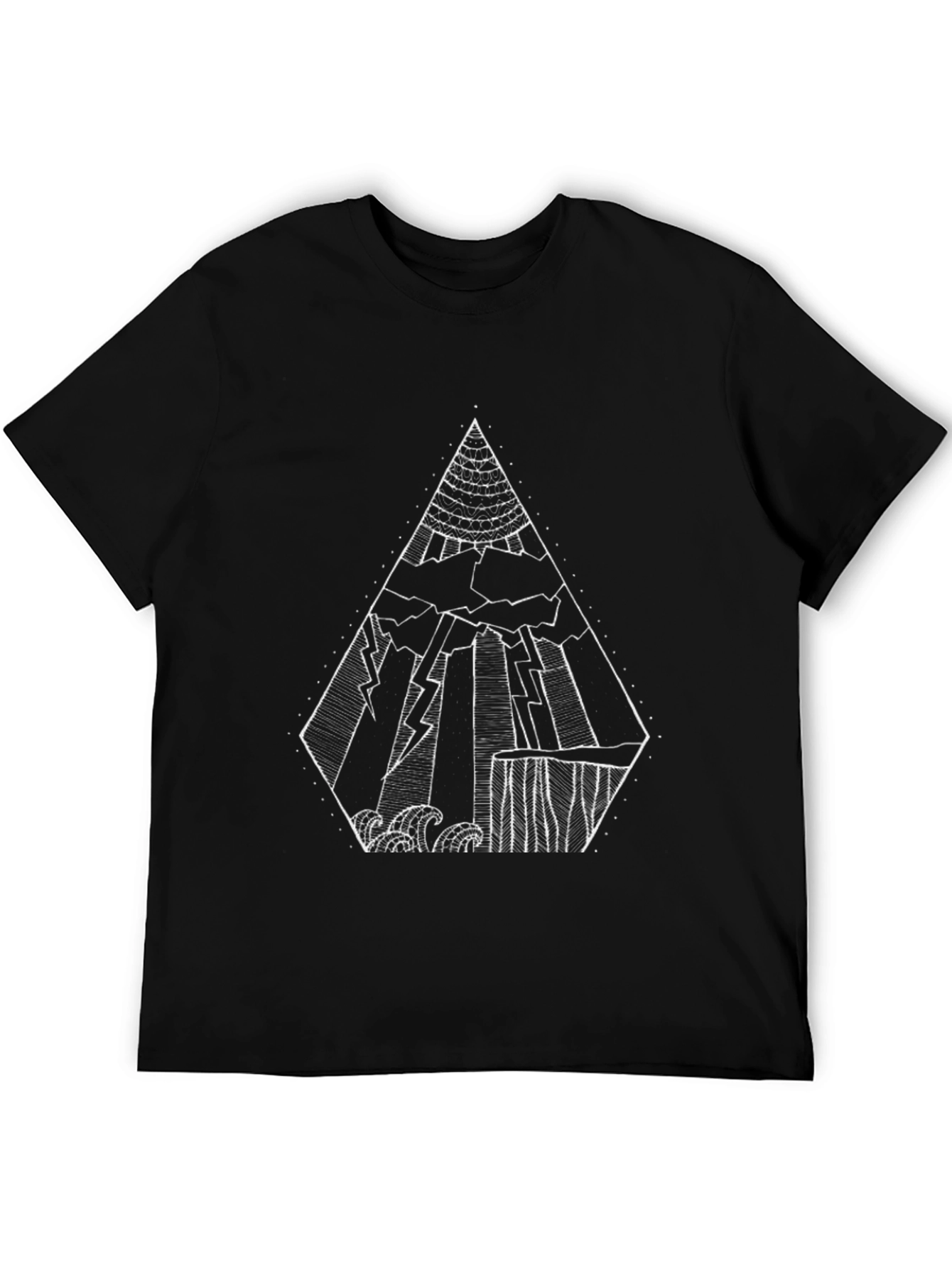 Abstract Mountain Range Graphic Tee - Black