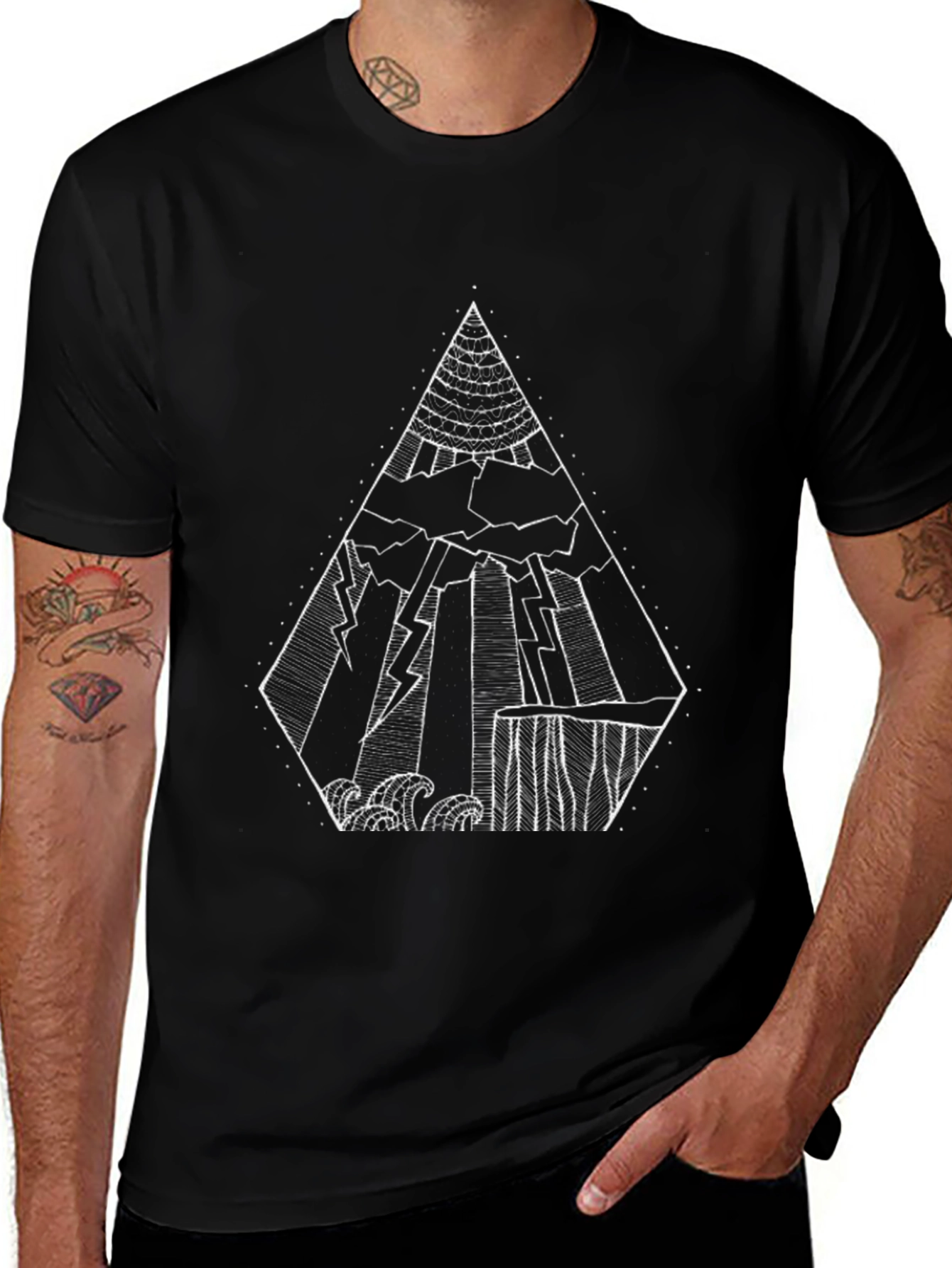 Abstract Mountain Range Graphic Tee - Black