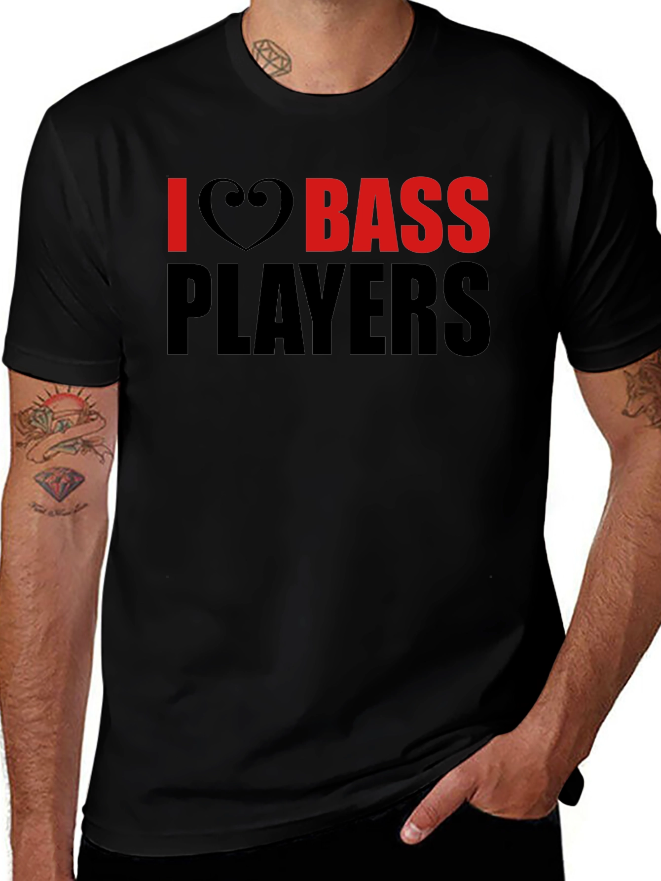 I Heart Bass Players Black T-Shirt