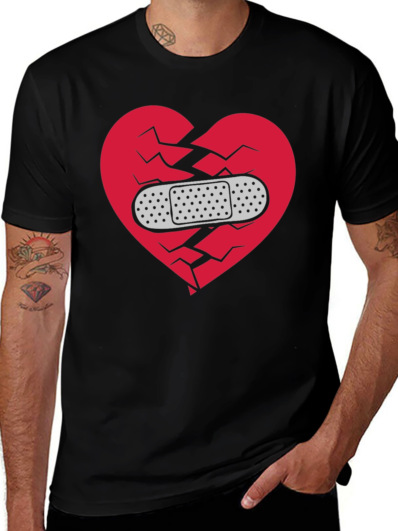 Broken Heart Healed T-Shirt - Mens Black Graphic Tee