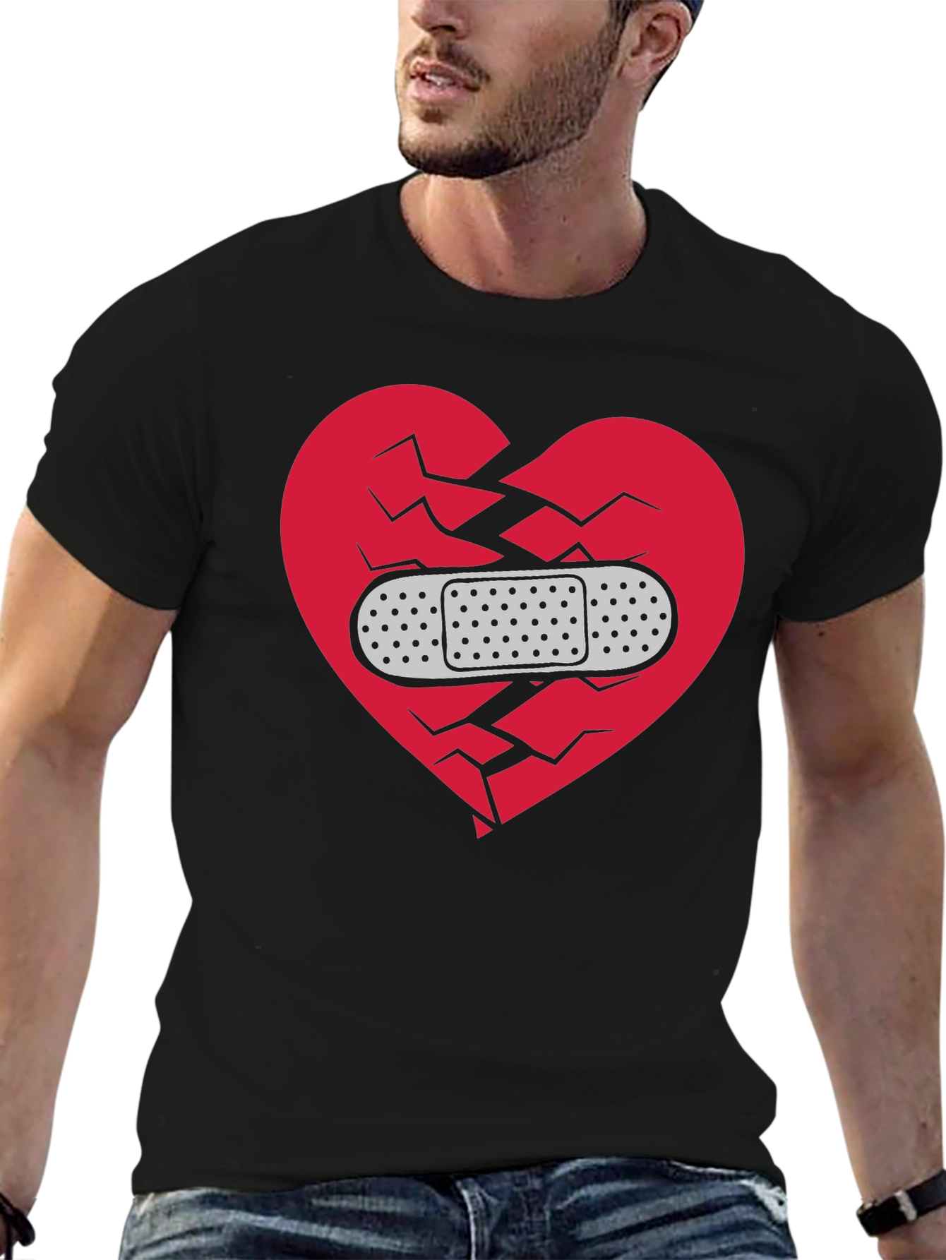 Broken Heart Healed T-Shirt - Mens Black Graphic Tee