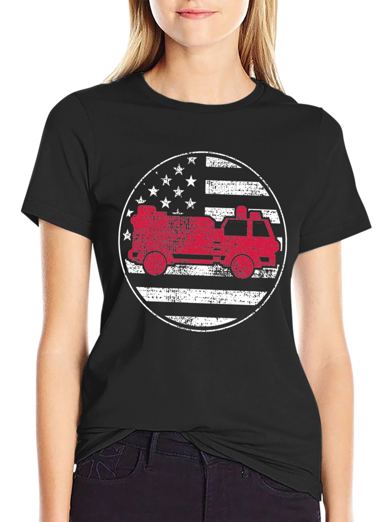 Fire Truck American Flag Graphic Tee