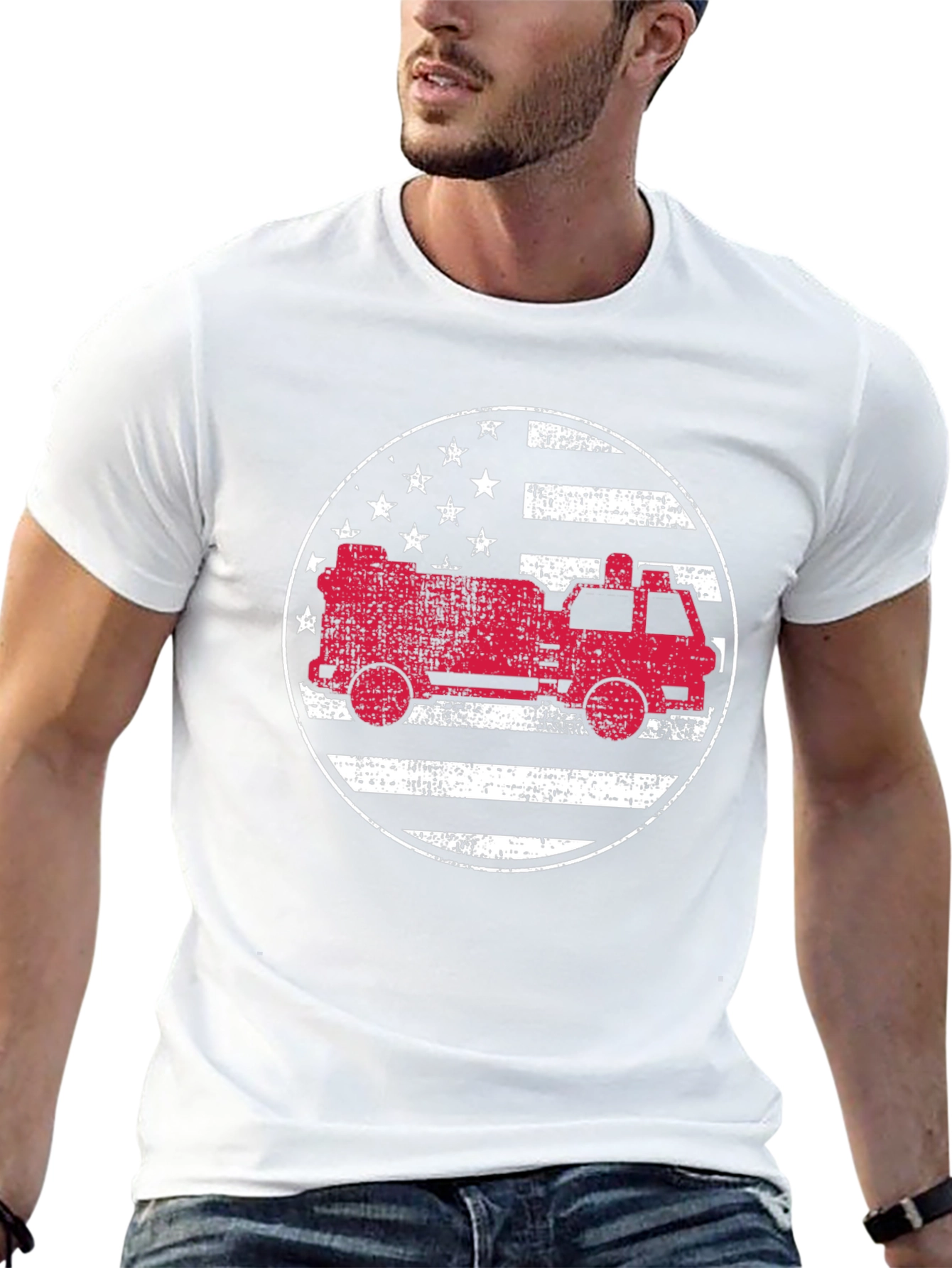 Fire Truck American Flag Graphic Tee