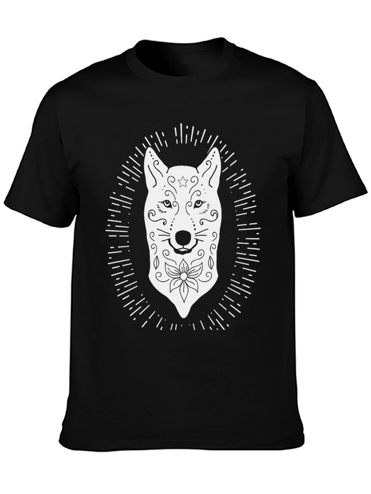 Sugar Skull Wolf Graphic T-Shirt - Black