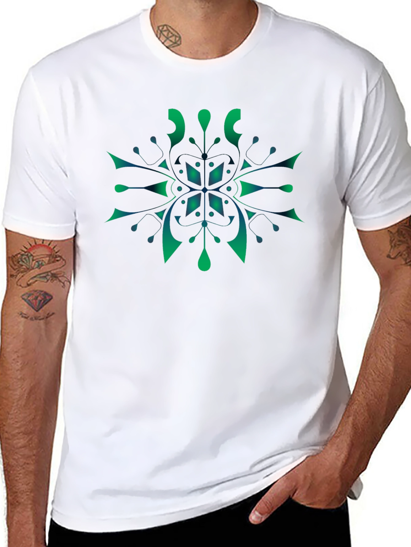 Abstract Green Snowflake Graphic Tee