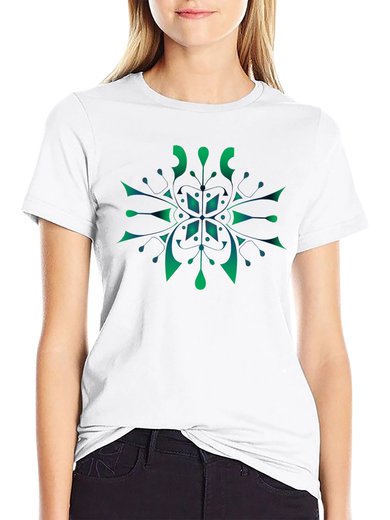Abstract Green Snowflake Graphic Tee