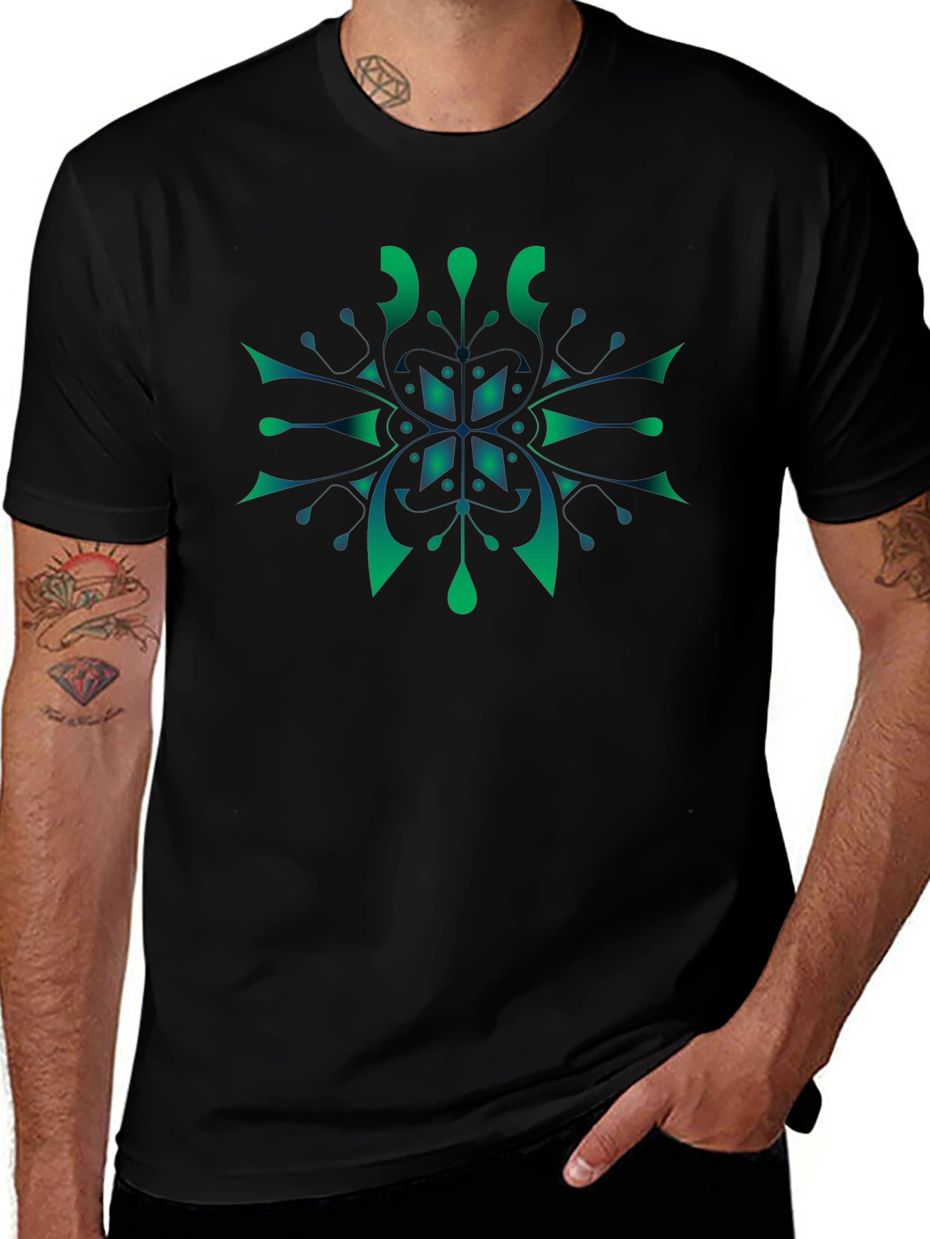 Abstract Green Snowflake Graphic Tee