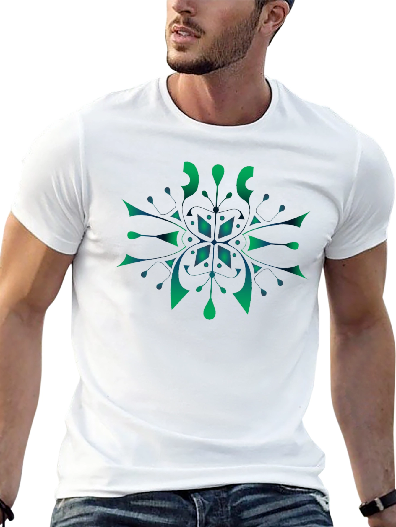 Abstract Green Snowflake Graphic Tee