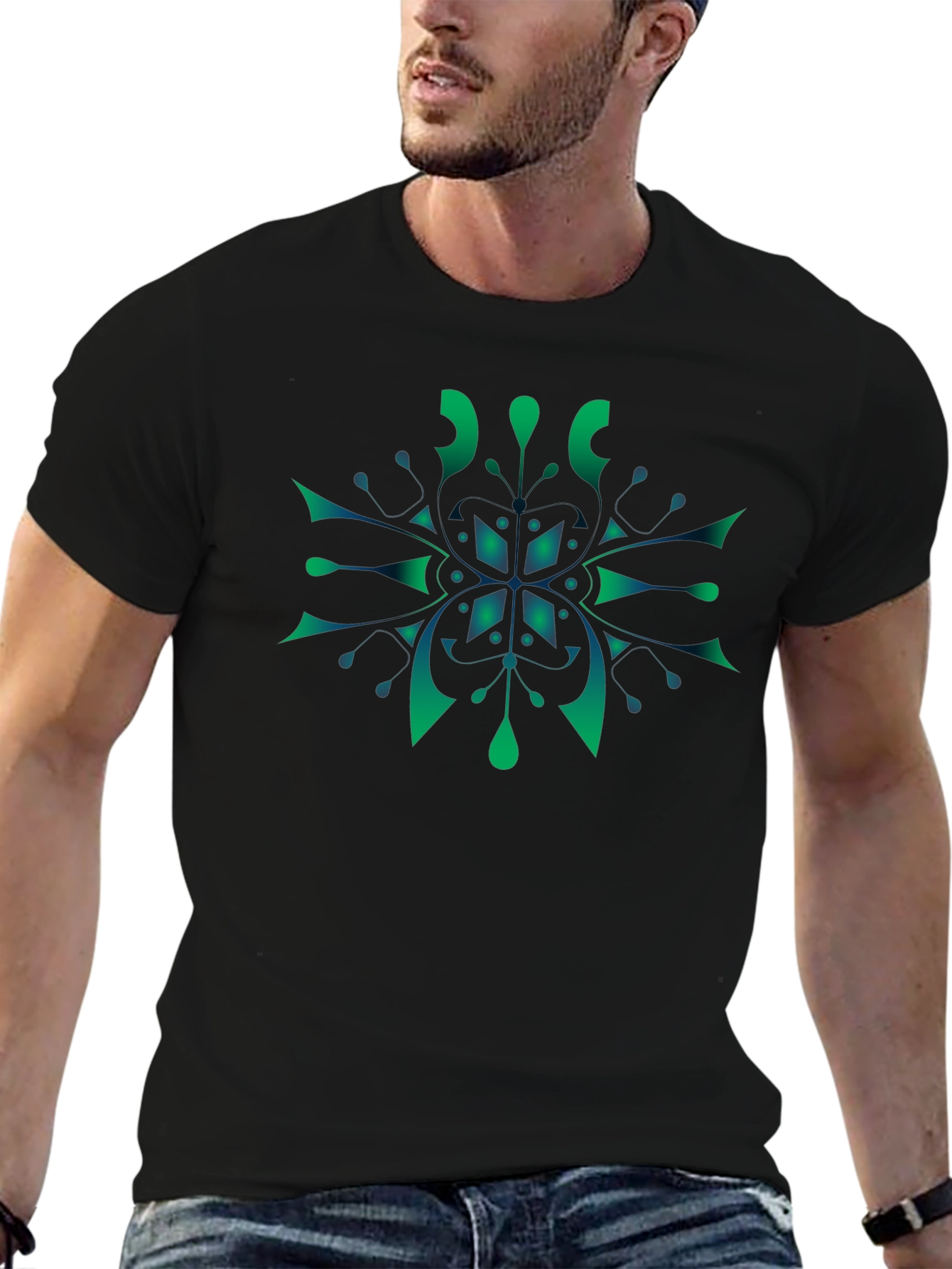 Abstract Green Snowflake Graphic Tee