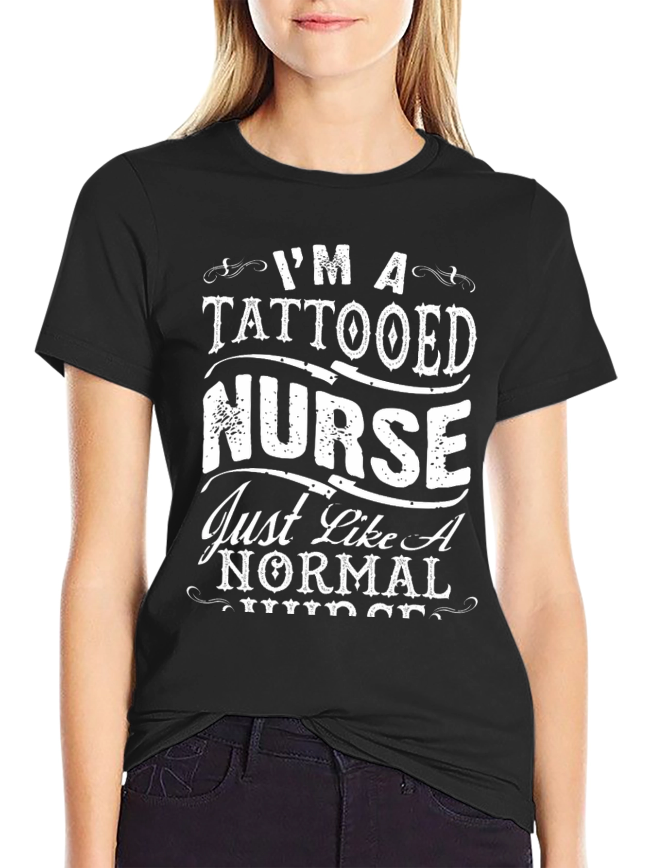 Tattooed Nurse Graphic Tee - Black Cotton Comfort