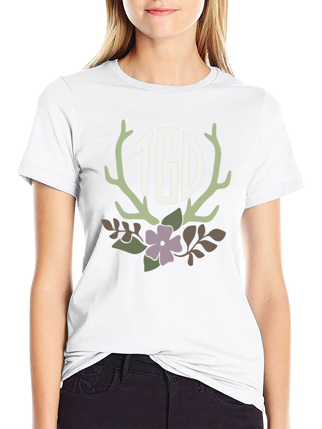 Floral Antler Initial Monogram T-Shirt