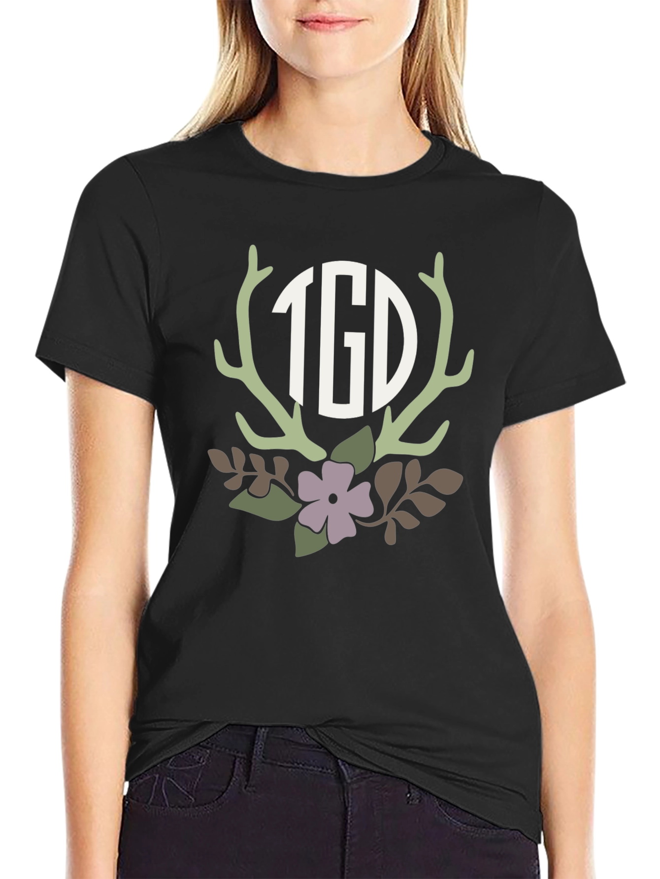 Floral Antler Initial Monogram T-Shirt