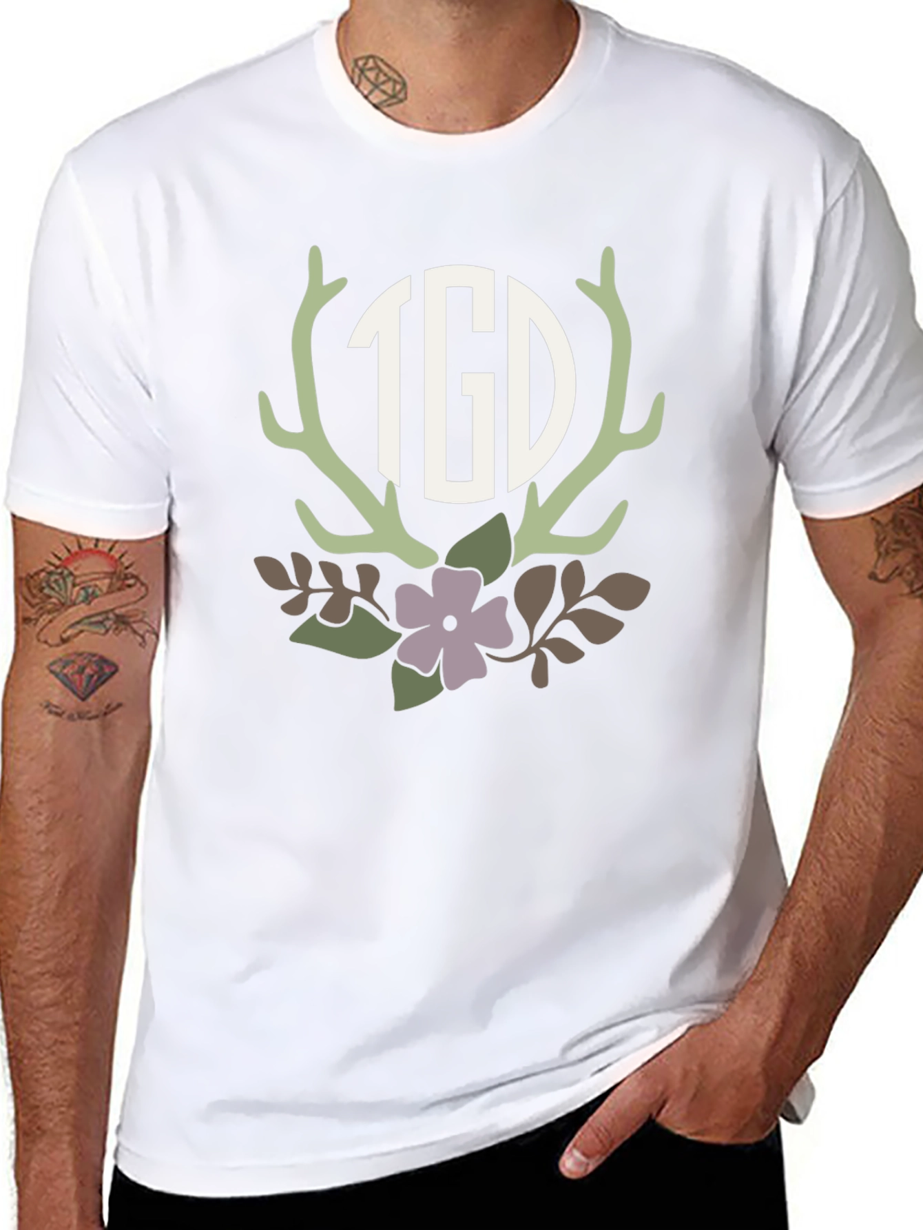 Floral Antler Initial Monogram T-Shirt