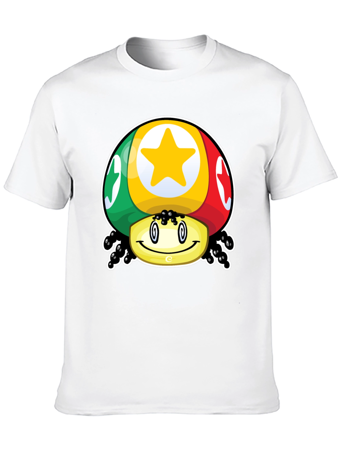Funky Mushroom Star Graphic T-Shirt - Black Cotton Blend
