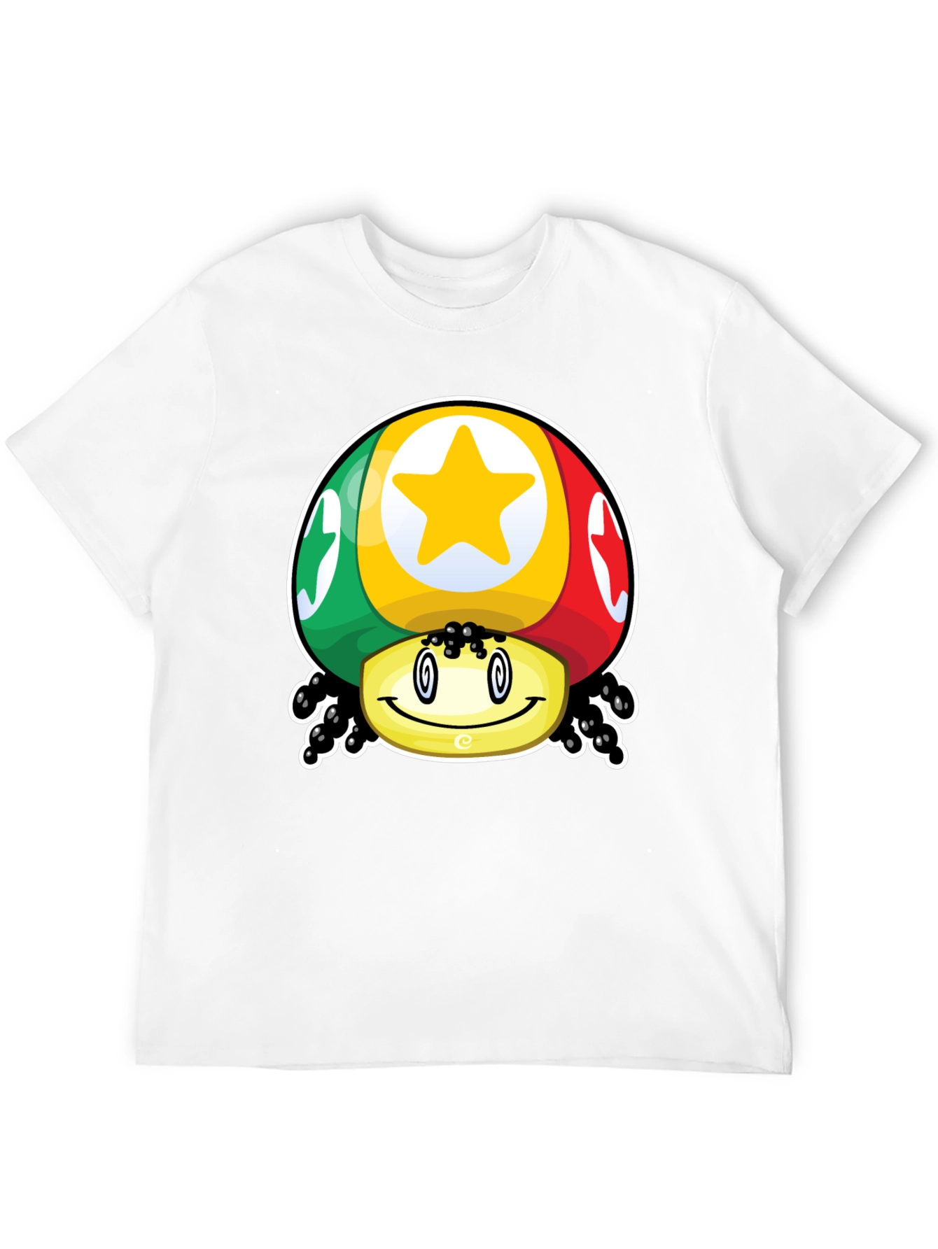 Funky Mushroom Star Graphic T-Shirt - Black Cotton Blend