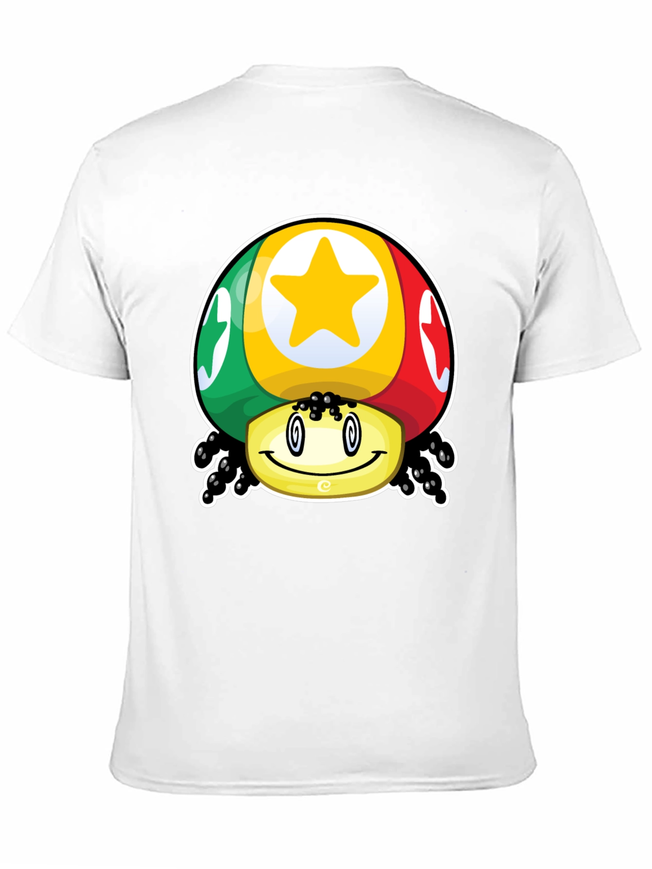 Funky Mushroom Star Graphic T-Shirt - Black Cotton Blend