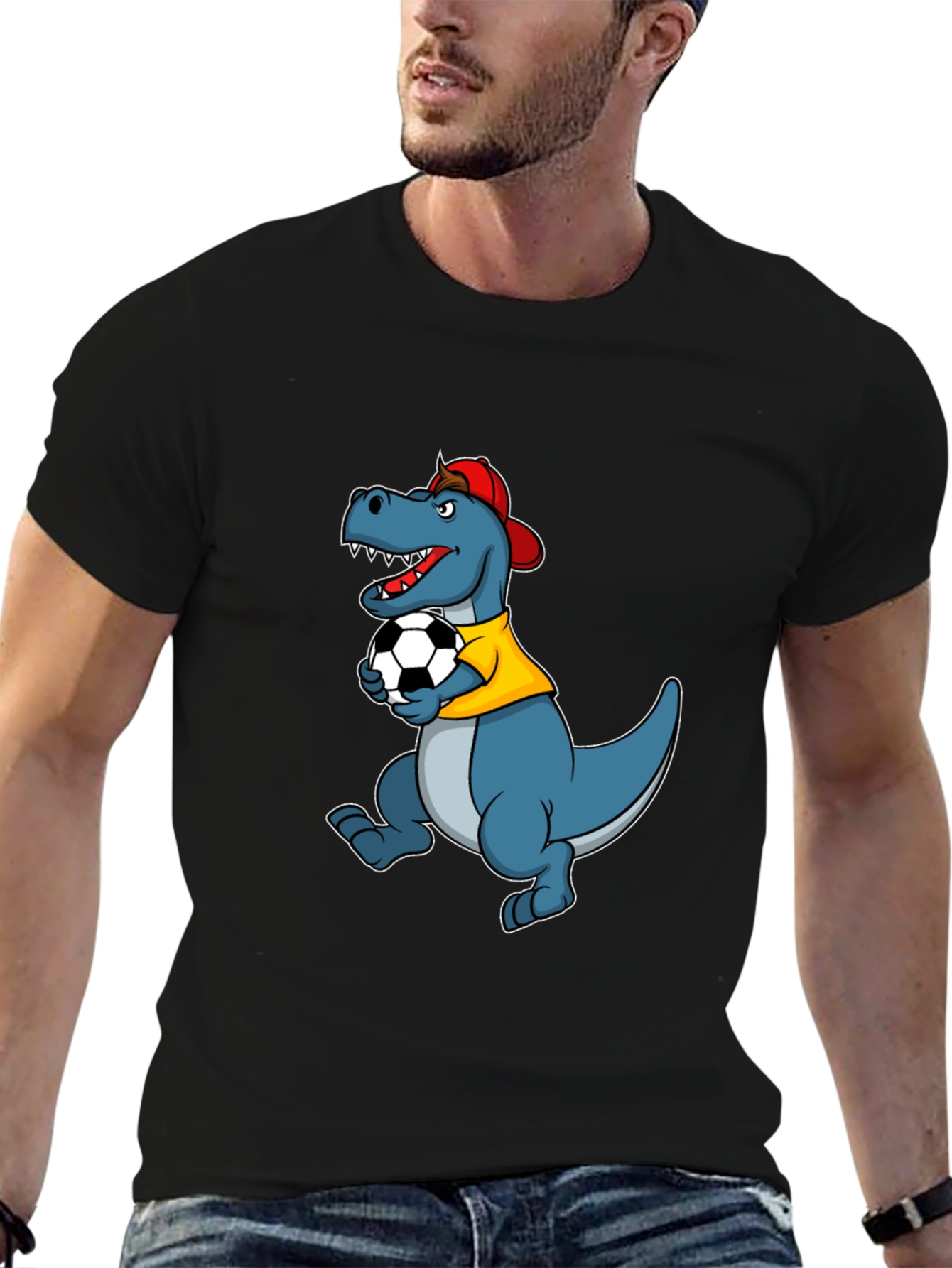 Dino Soccer T-Shirt - Black Cotton Tee