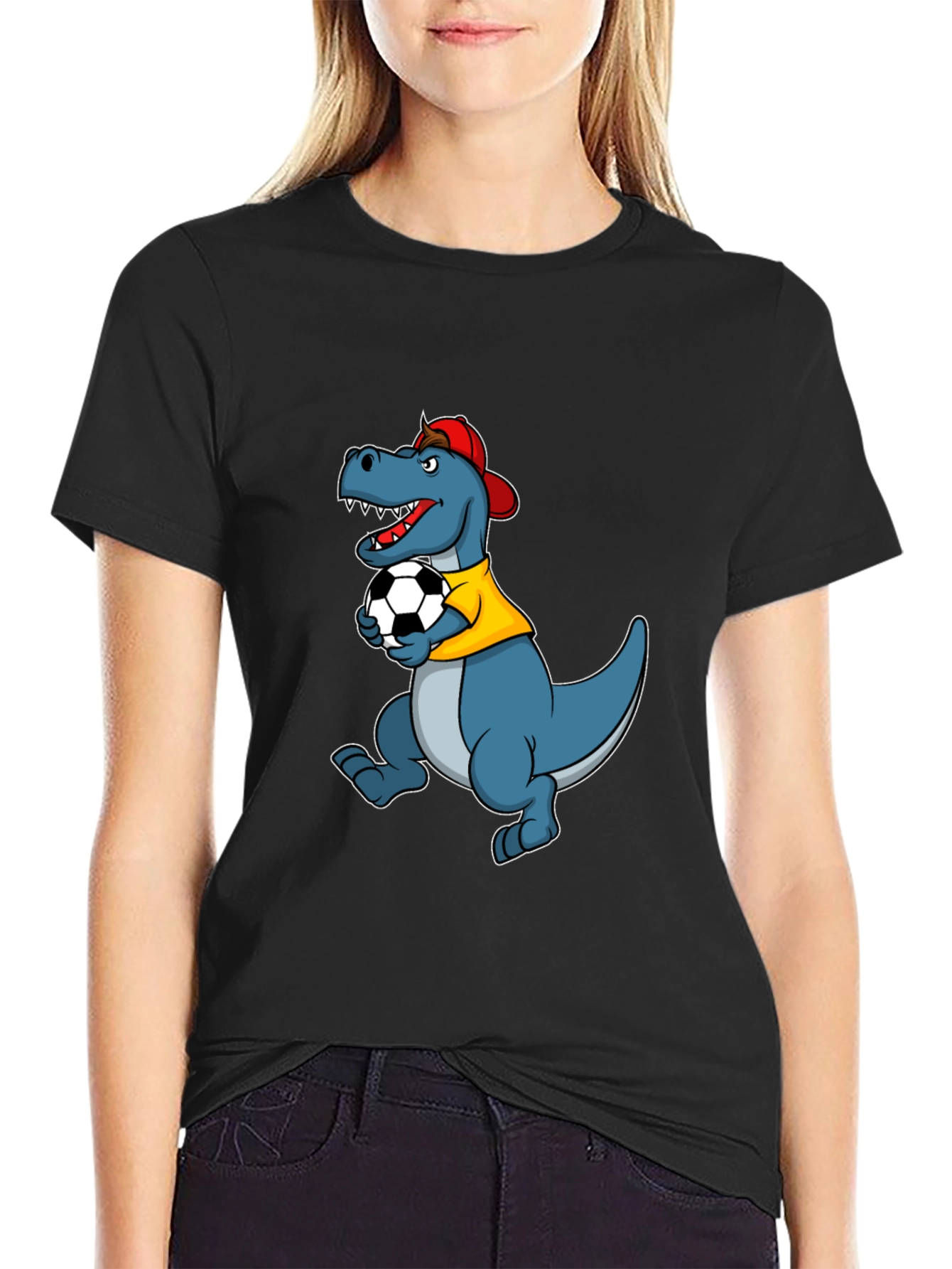 Dino Soccer T-Shirt - Black Cotton Tee