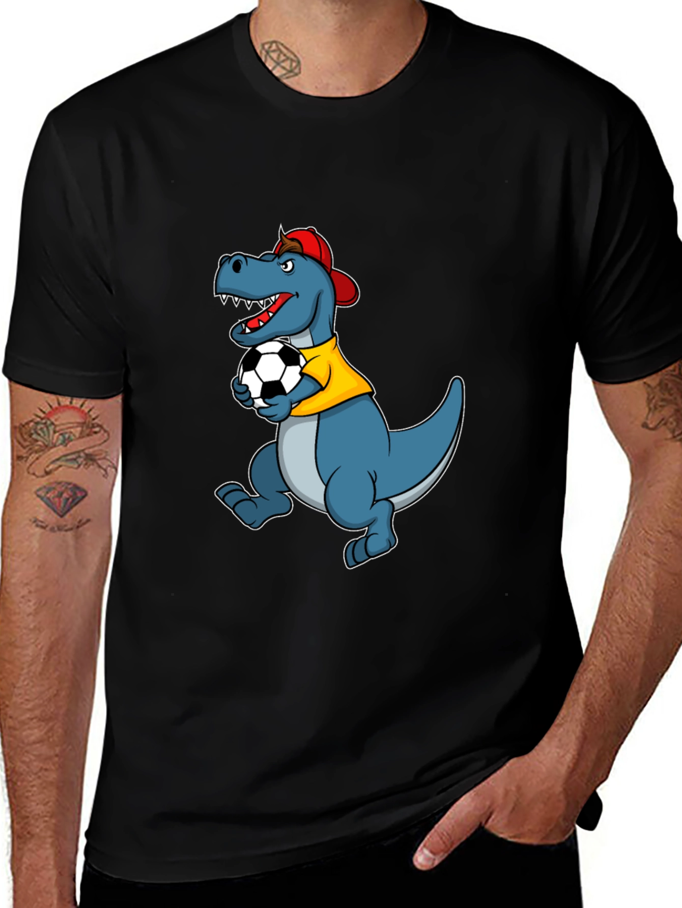 Dino Soccer T-Shirt - Black Cotton Tee