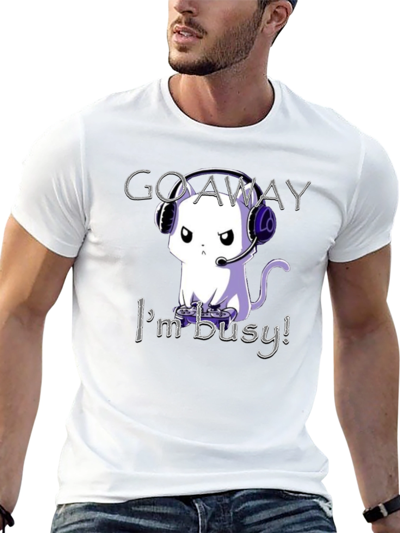 Gamer Cat T-Shirt - Go Away Im Busy!