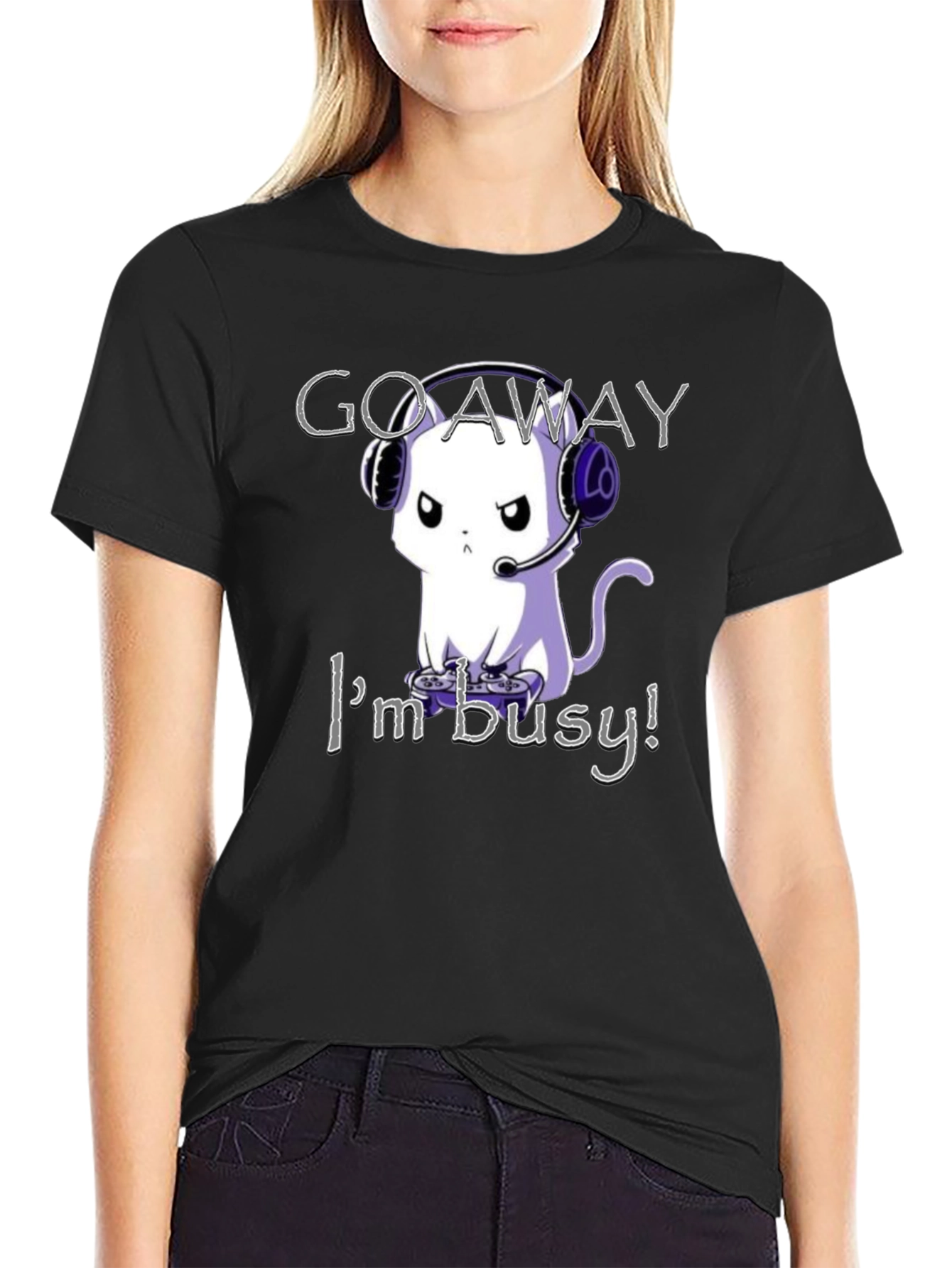 Gamer Cat T-Shirt - Go Away Im Busy!