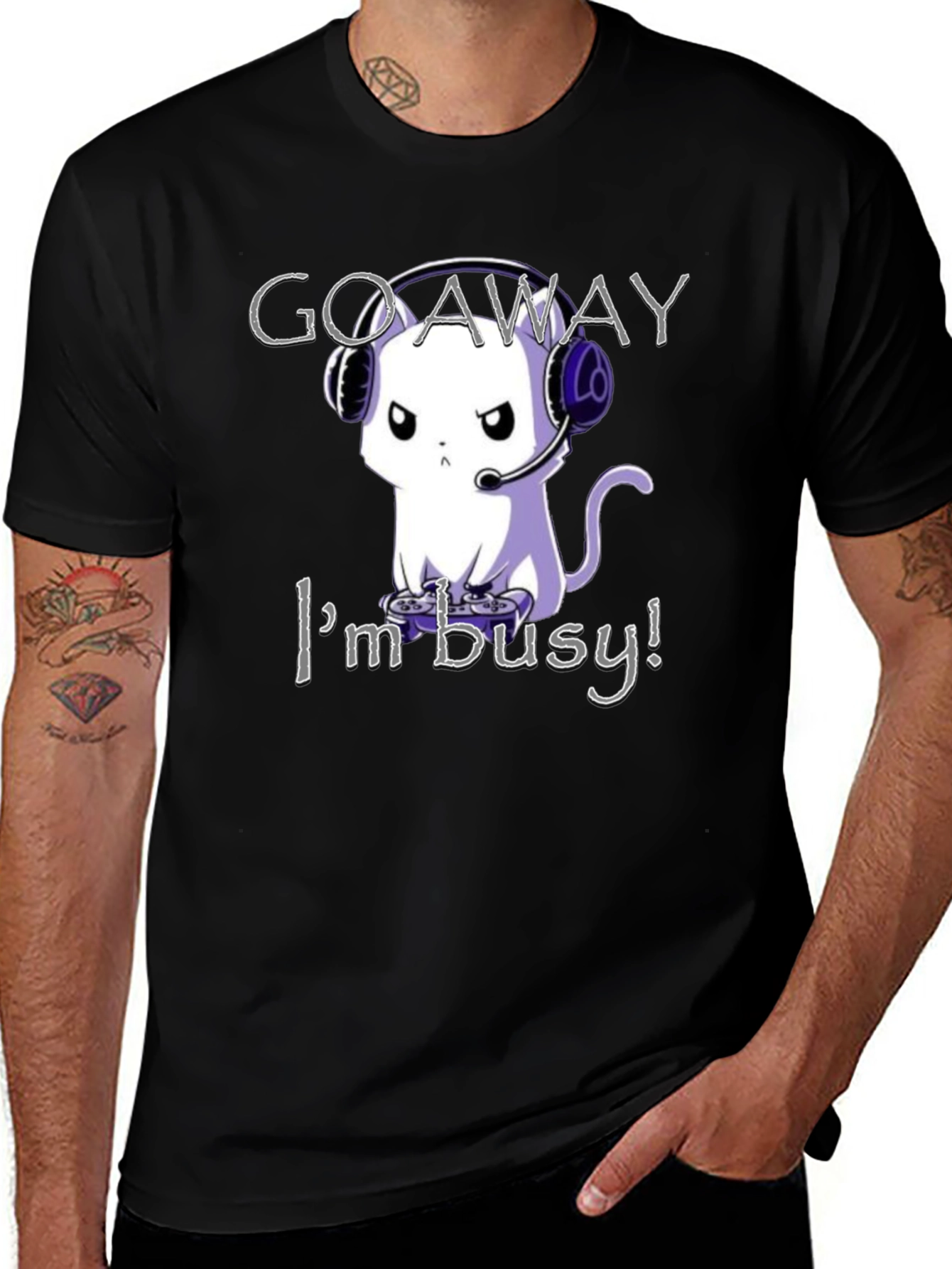 Gamer Cat T-Shirt - Go Away Im Busy!