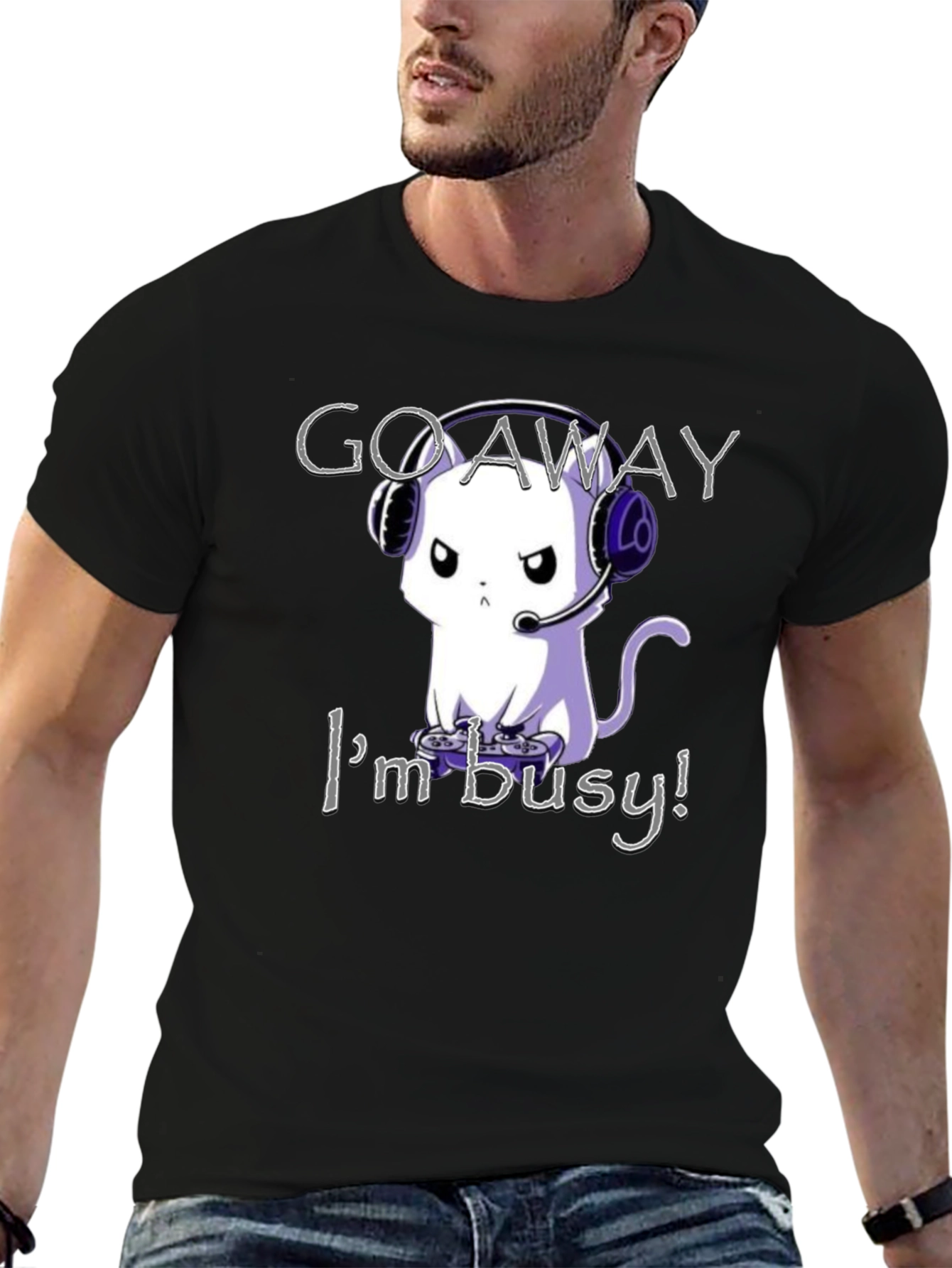 Gamer Cat T-Shirt - Go Away Im Busy!