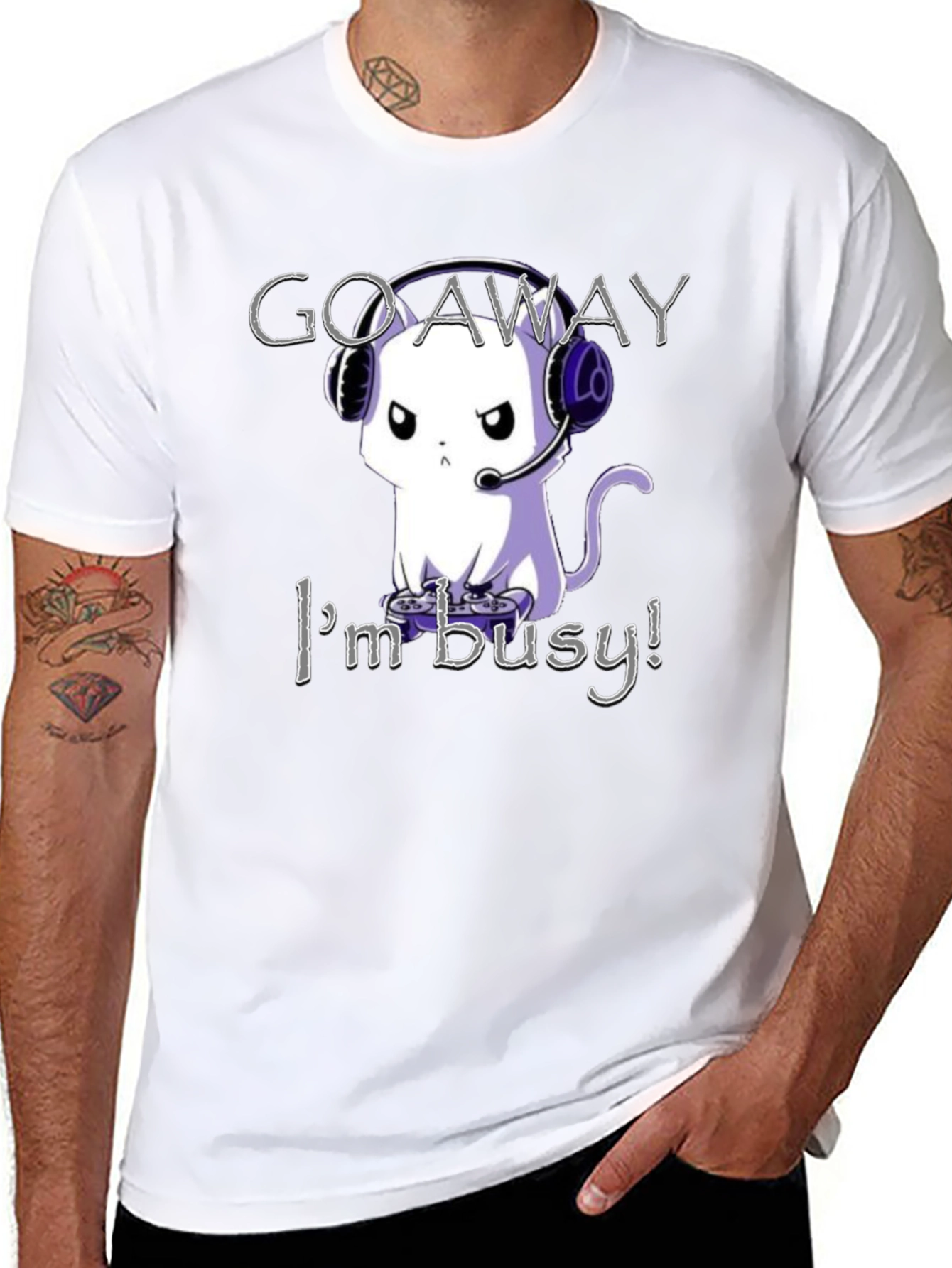 Gamer Cat T-Shirt - Go Away Im Busy!