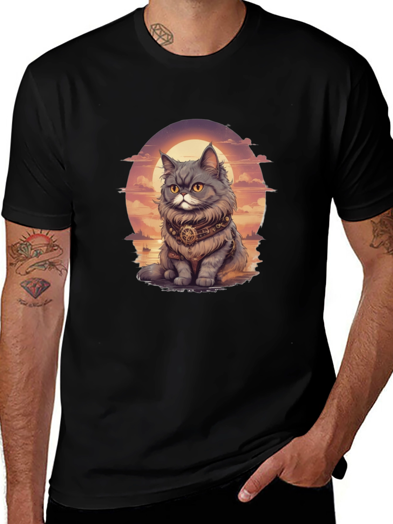 Steampunk Cat T-Shirt - Unique Graphic Tee
