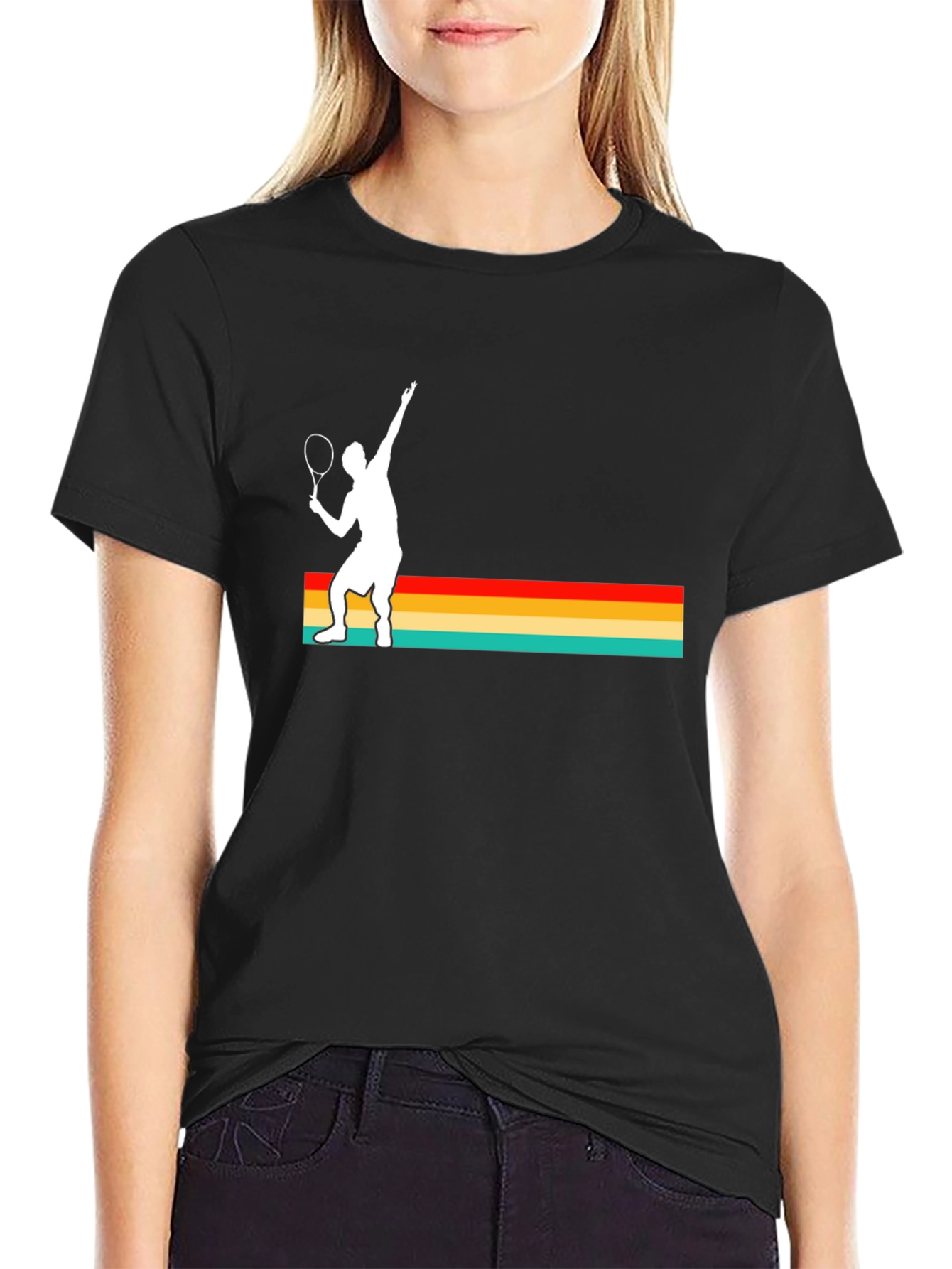 Retro Tennis Player Graphic Tee - Black