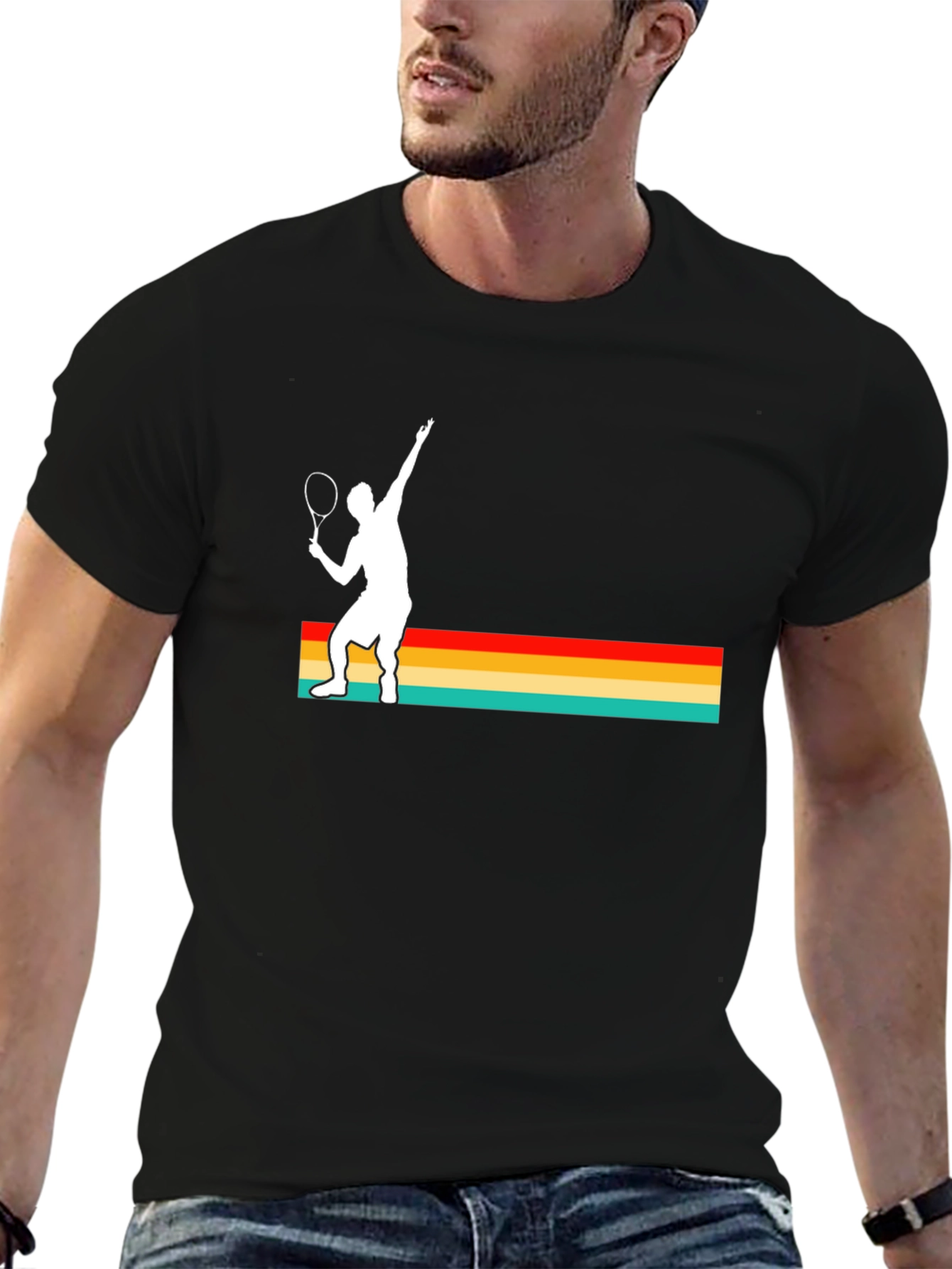 Retro Tennis Player Graphic Tee - Black