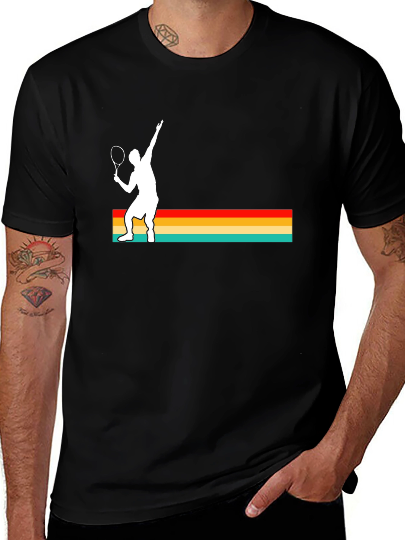 Retro Tennis Player Graphic Tee - Black