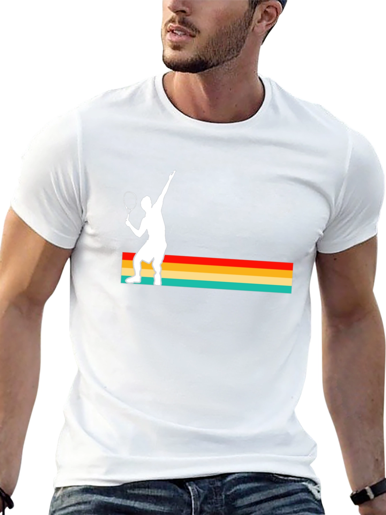 Retro Tennis Player Graphic Tee - Black